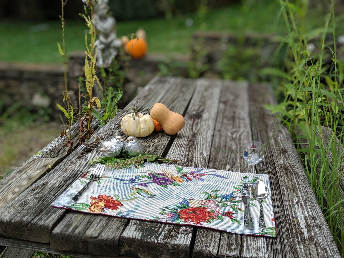 DaDa Bedding Set of 4-Pieces Tropical Sky Blue Birds Floral Tapestry Dining Table Placemats 13” x 19” (18116)-4