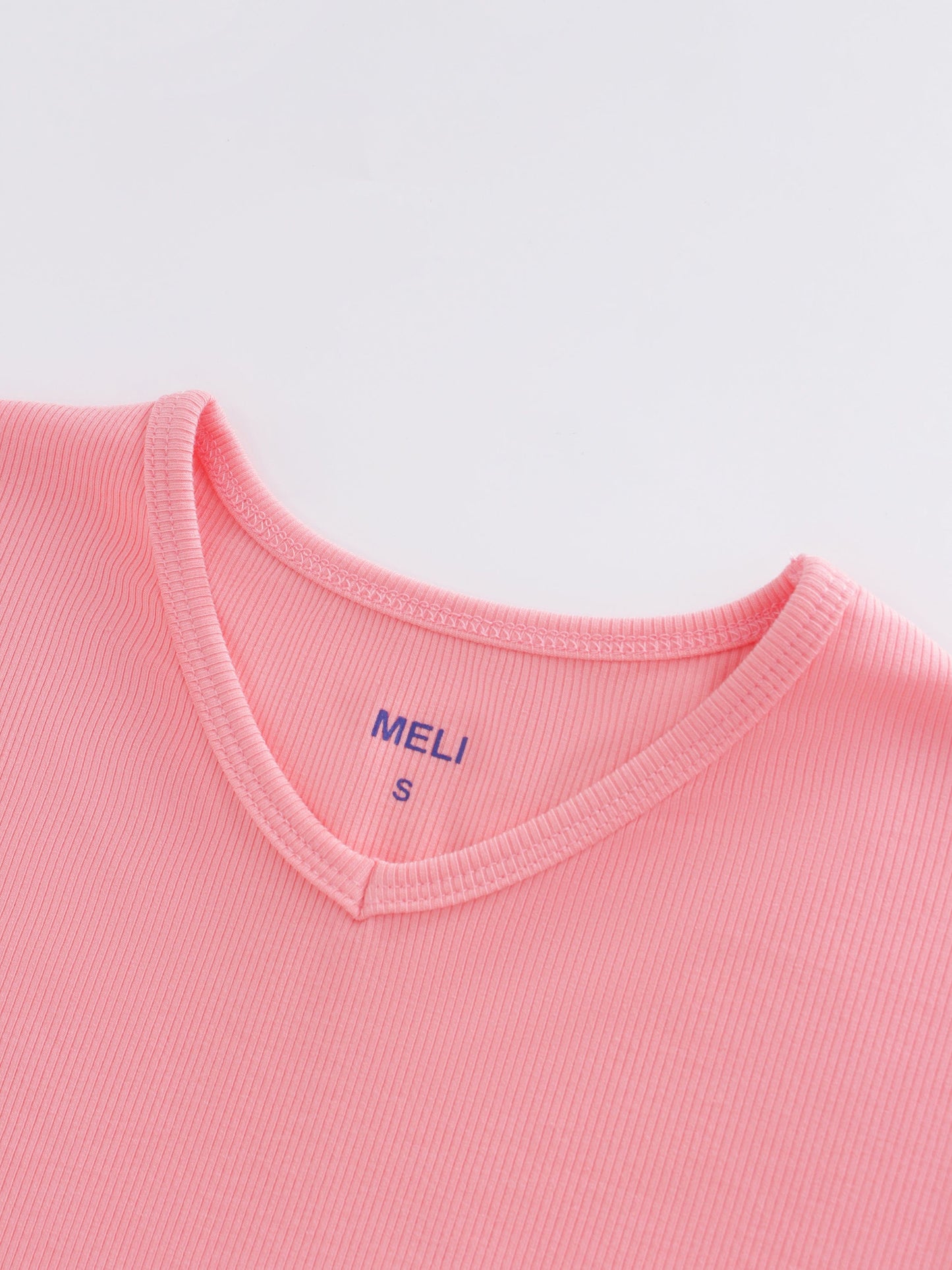 High V Ribbed Tee LS-True Pink-2