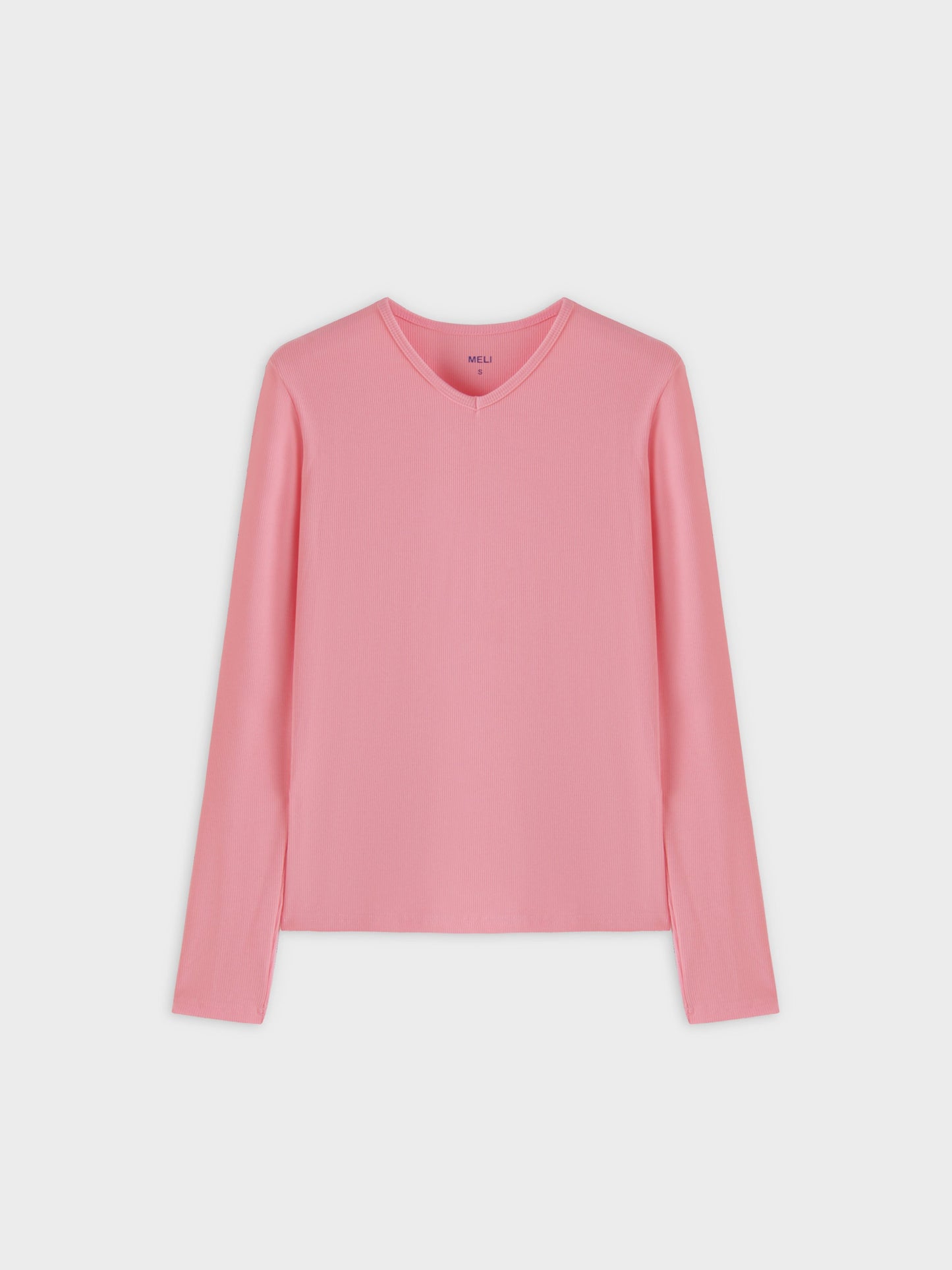 High V Ribbed Tee LS-True Pink-0