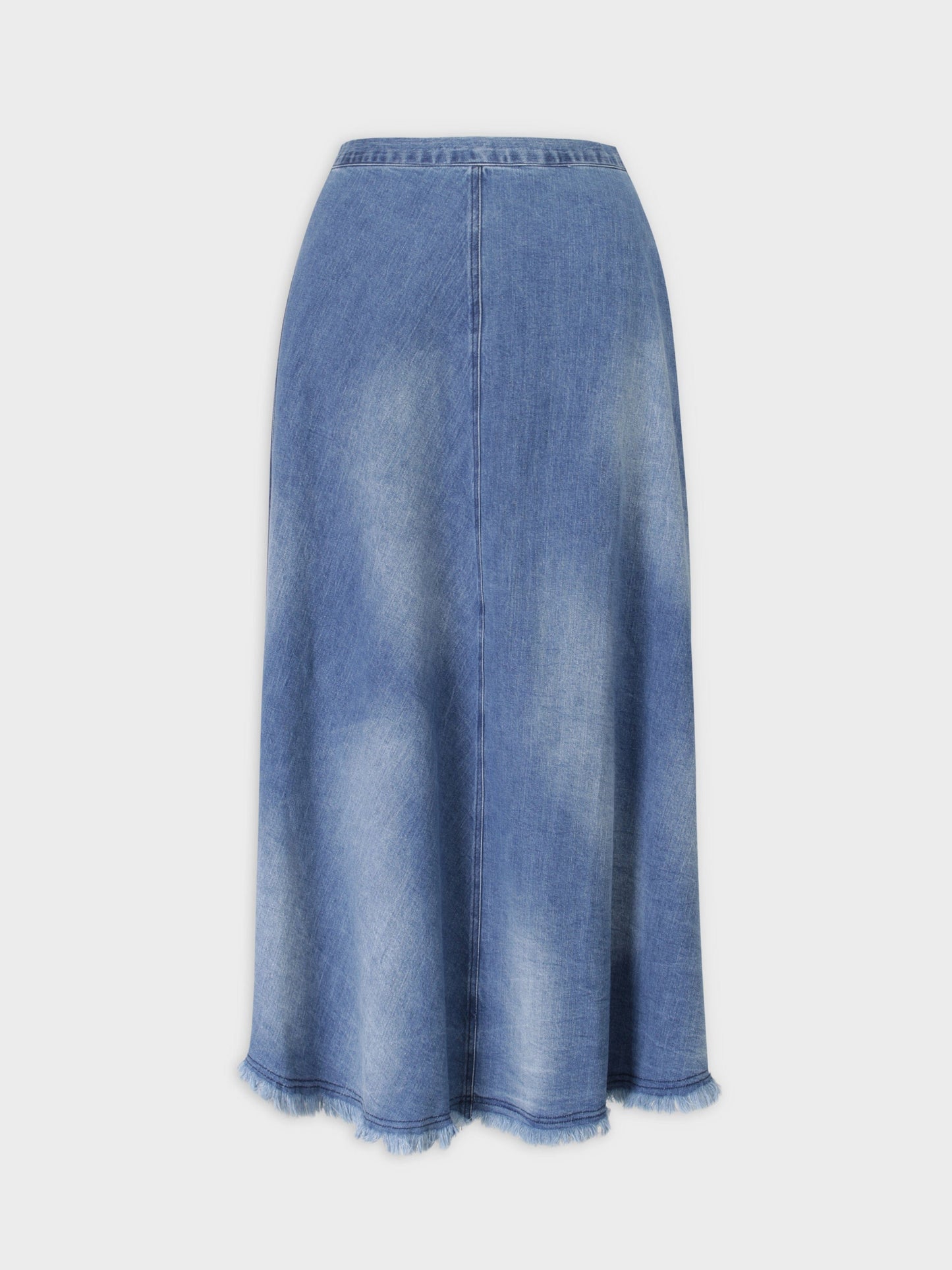 Washed Fringe Denim Skirt-Denim Blue-1