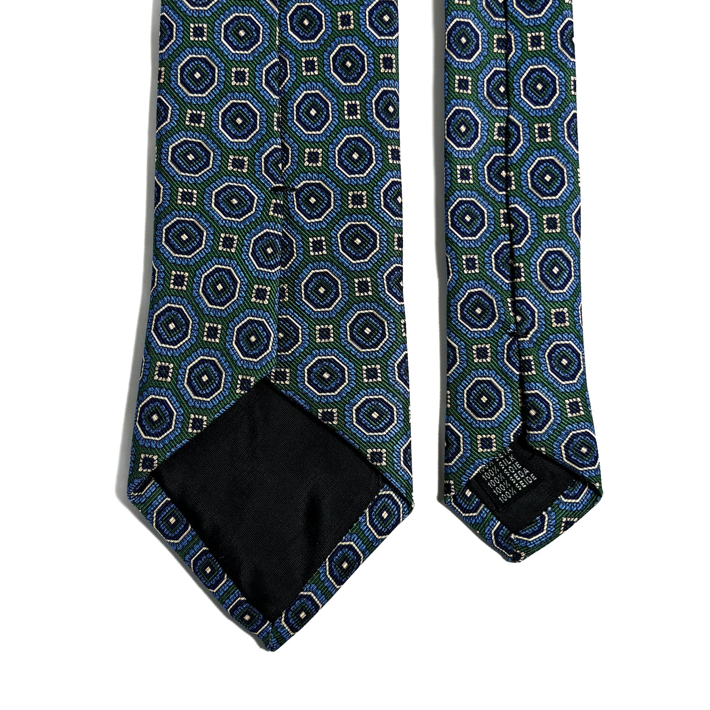 Green & Blue Floral Medallion Silk Tie (Handmade in Italy)-3