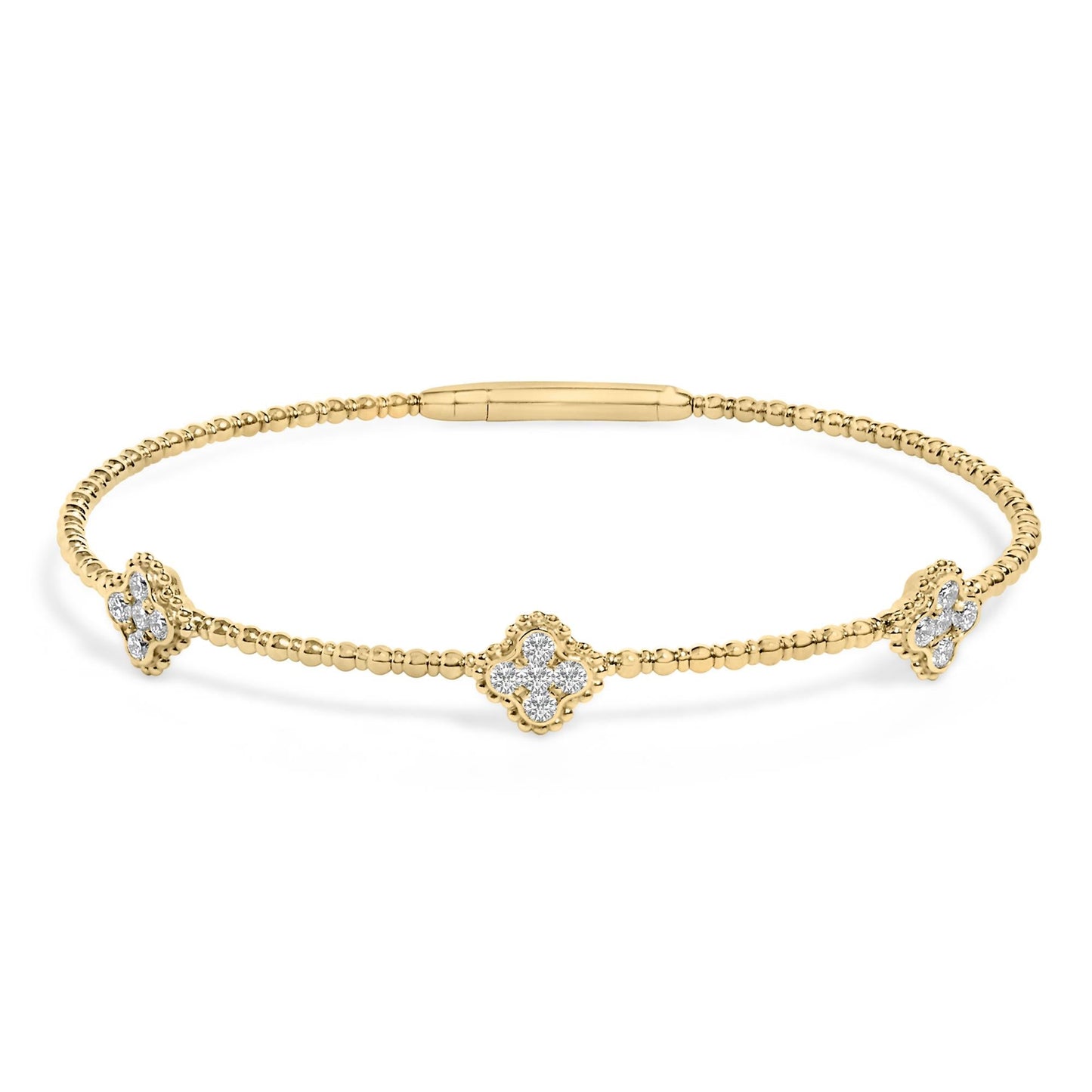 14K White Gold 1/2 Cttw Diamond Quatrefoil Clover Style Bangle Bracelet (G-H Color, SI1-SI2 Clarity) - 7.75 Inch-1