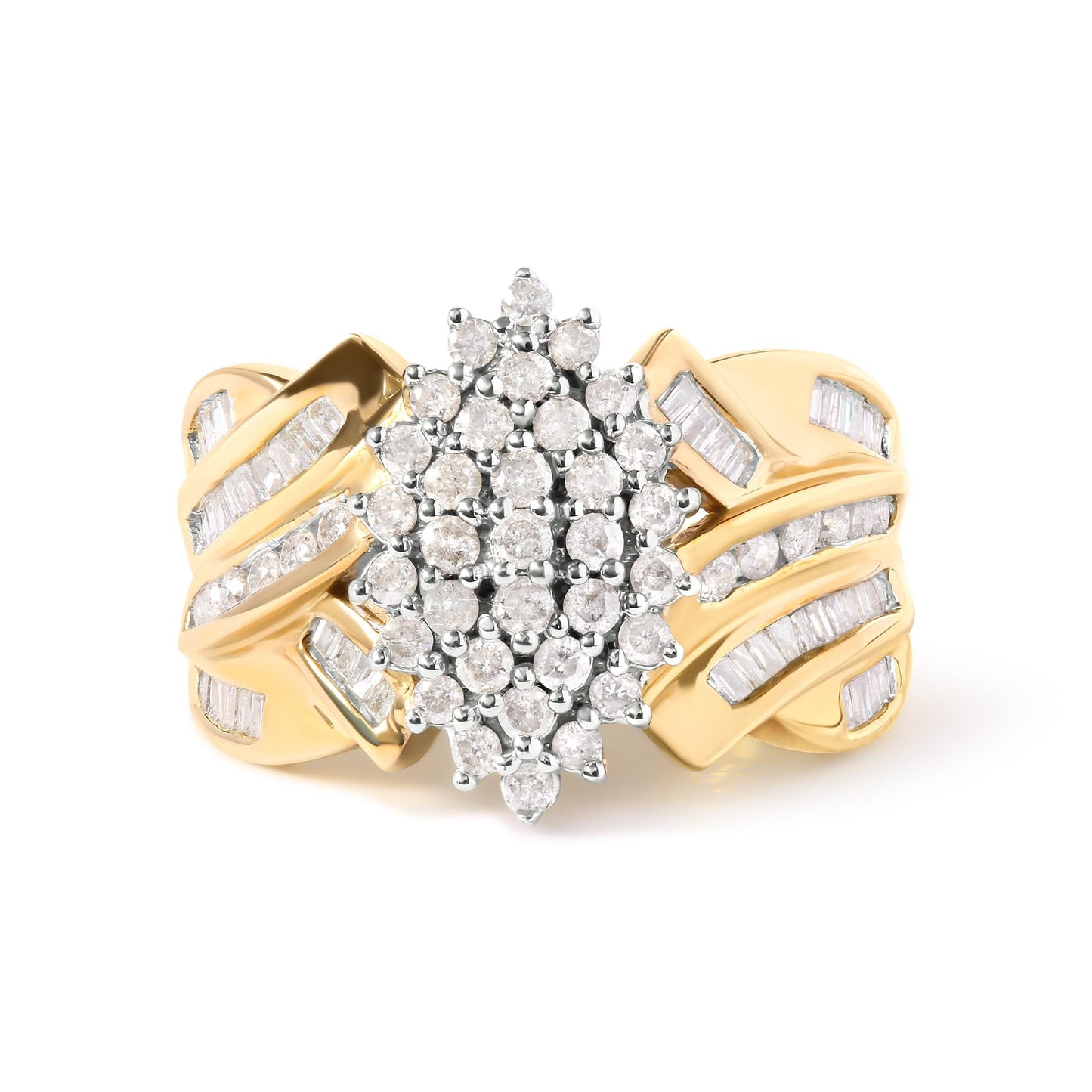 10K Yellow Gold 1 Cttw Diamond Pear Shaped Cluster Cluster Cocktail Ring (H-I Color, I2-I3 Clarity)-0