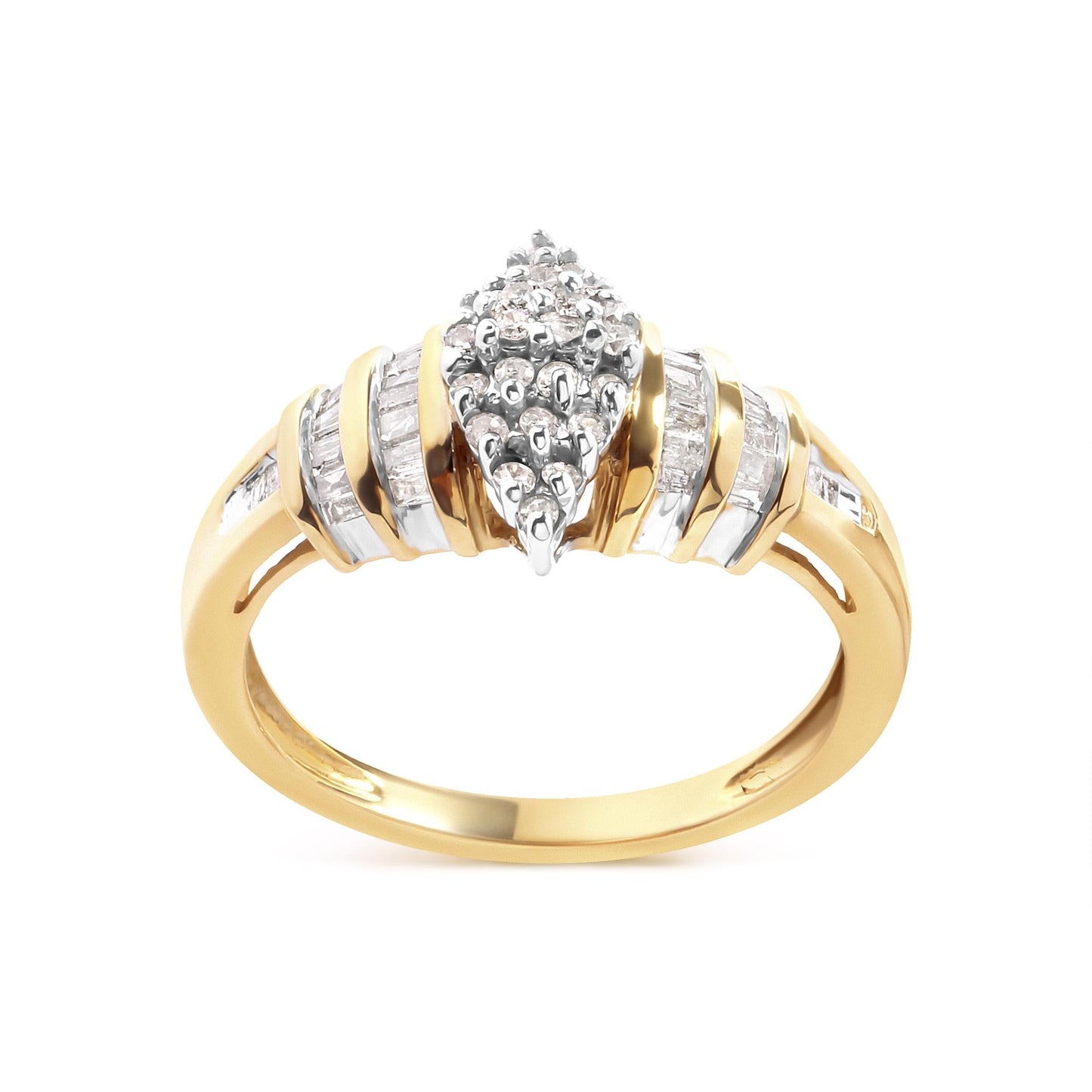 10K Yellow Gold 1/2 Cttw Diamond Pear Shaped Head and Multi Row Channel Set Shank Ring (H-I Color, SI2-I1 Clarity)-0