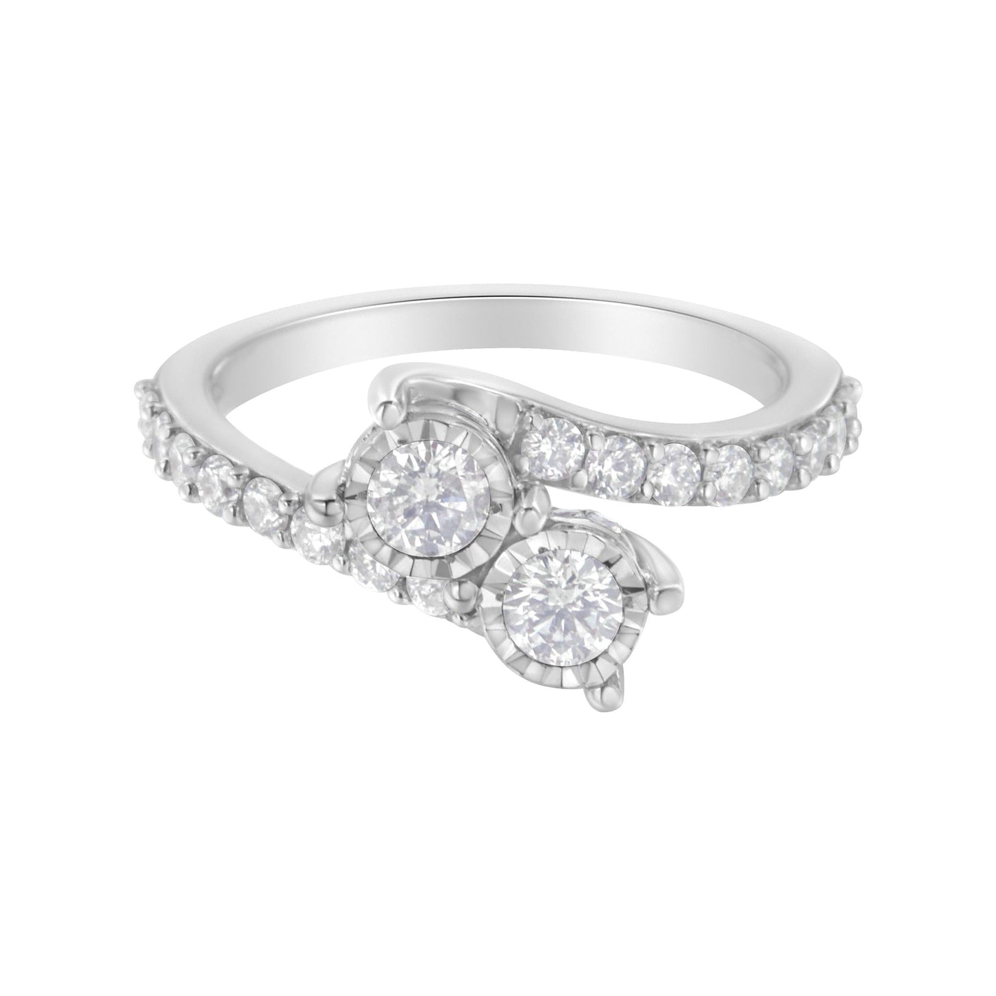 10K White Gold Two-Stone Miracle-Set Diamond Bypass Ring (1 Cttw, H-I Color, I1-I2 Clarity)-0
