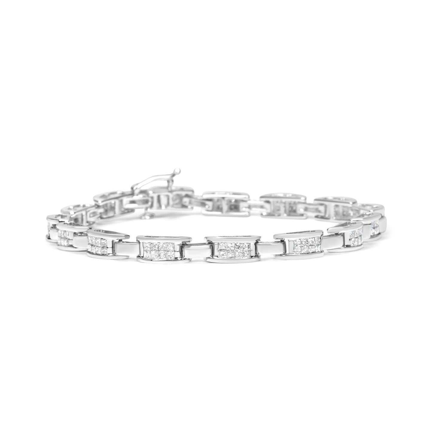 14K White Gold 2.0 Cttw Princess Cut Invisible Set Diamond Rectangular Link Bracelet (I-J Color, I1-I2 Clarity) - 7.25"-0