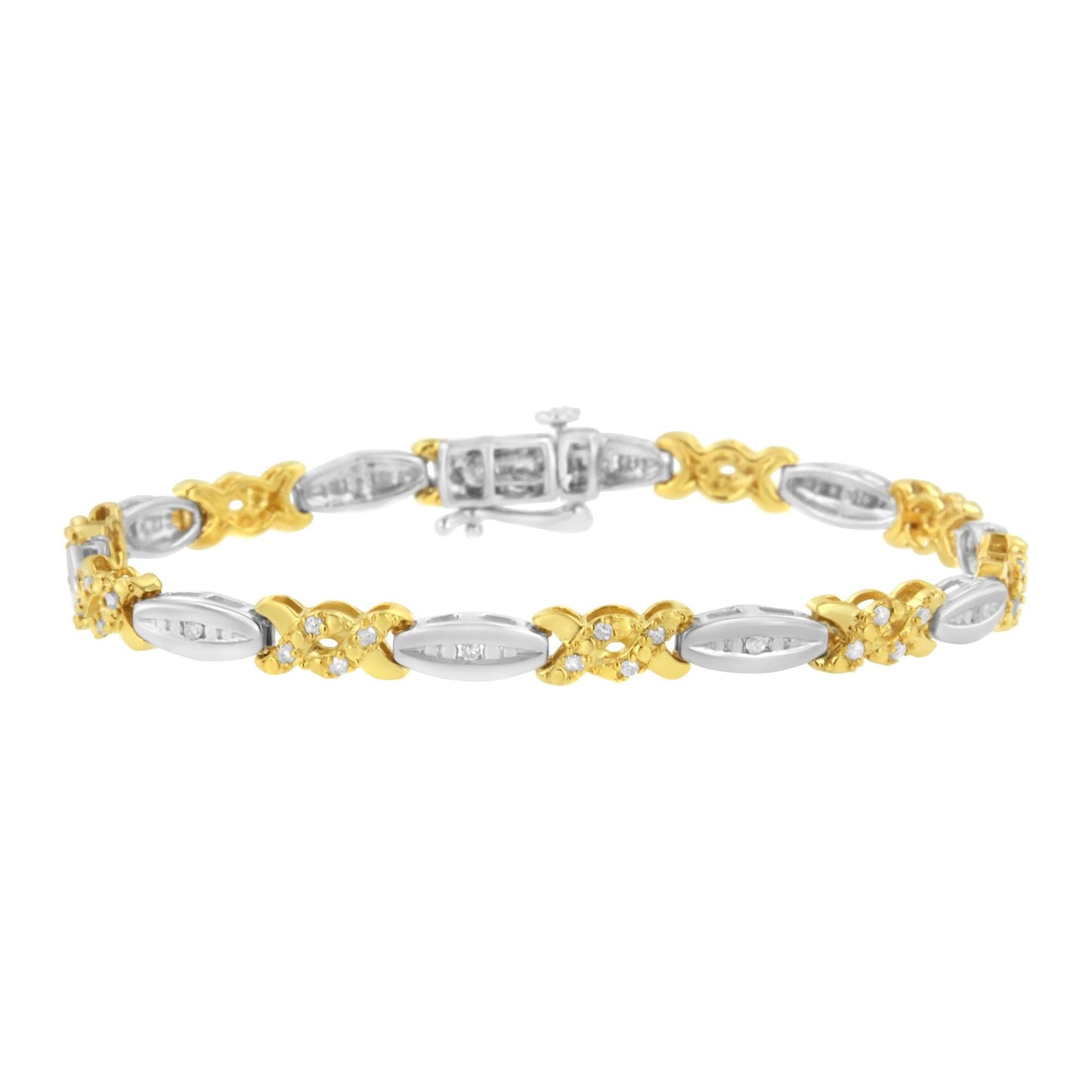 10K Yellow Gold Plated .925 Sterling Silver 1/2 cttw Channel Set Round-cut Diamond X Link Bracelet (I-J Color, I2-I3 Clarity) - Size 7.25"-0