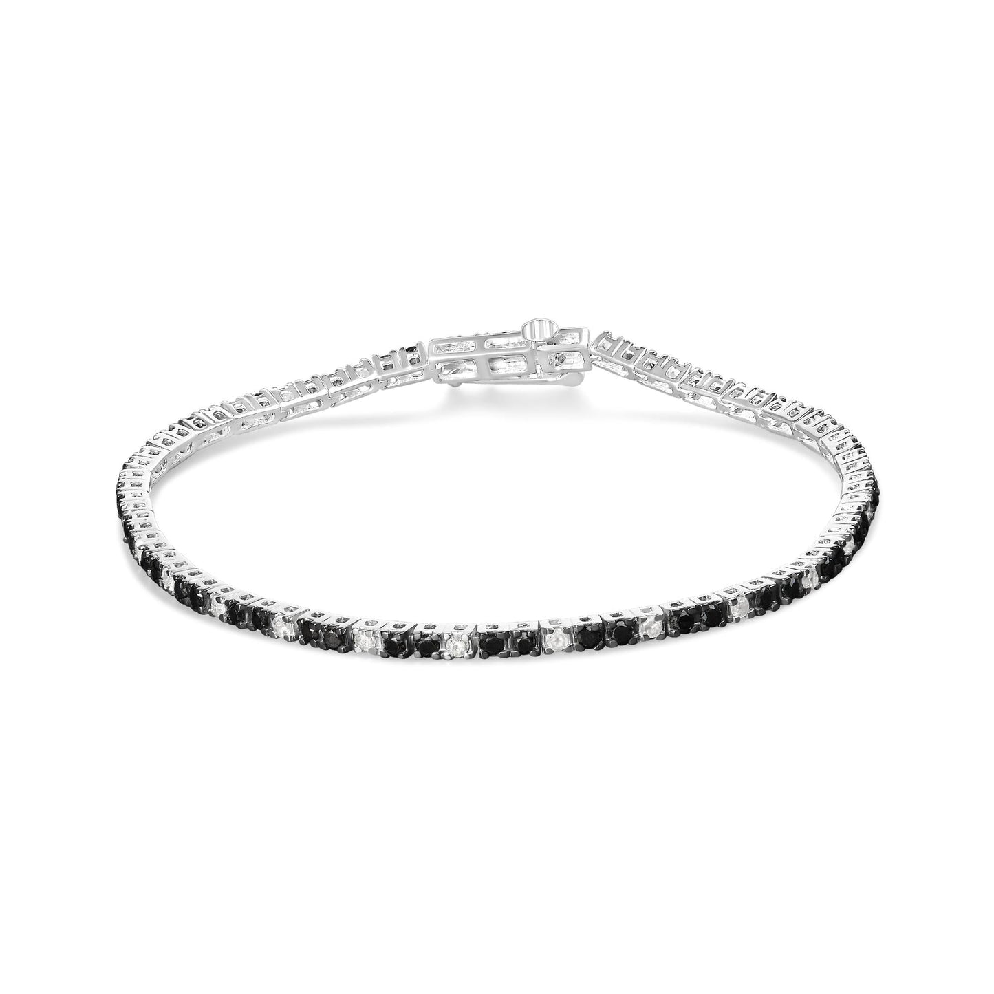 .925 Sterling Silver 2.0 Cttw Black and White Diamond Tennis Bracelet (I-J Color, I2-I3 Clarity) - 7" Inches-0