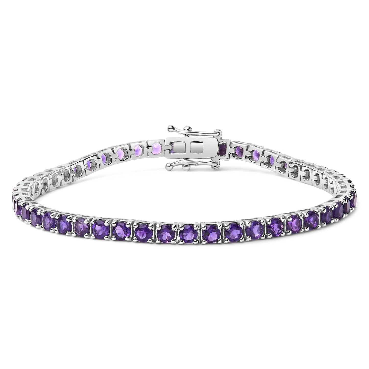 .925 Sterling Silver 7 3/8 Ctw Created Purple Amethyst Tennis Bracelet -7.25" Inches-0