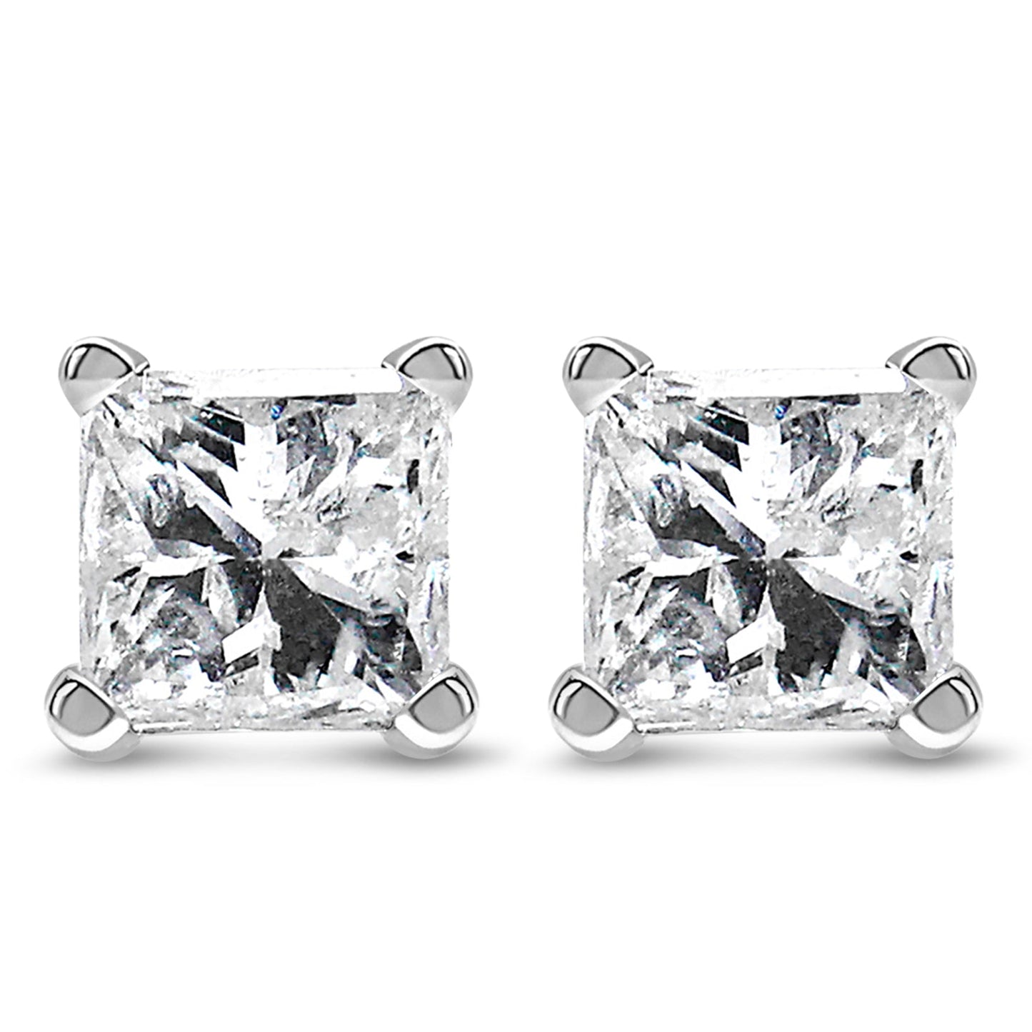 14K White Gold 1/10 Cttw Princess-cut Diamond Solitaire Stud Earrings (H-I Color, I1-I2 Clarity)-0