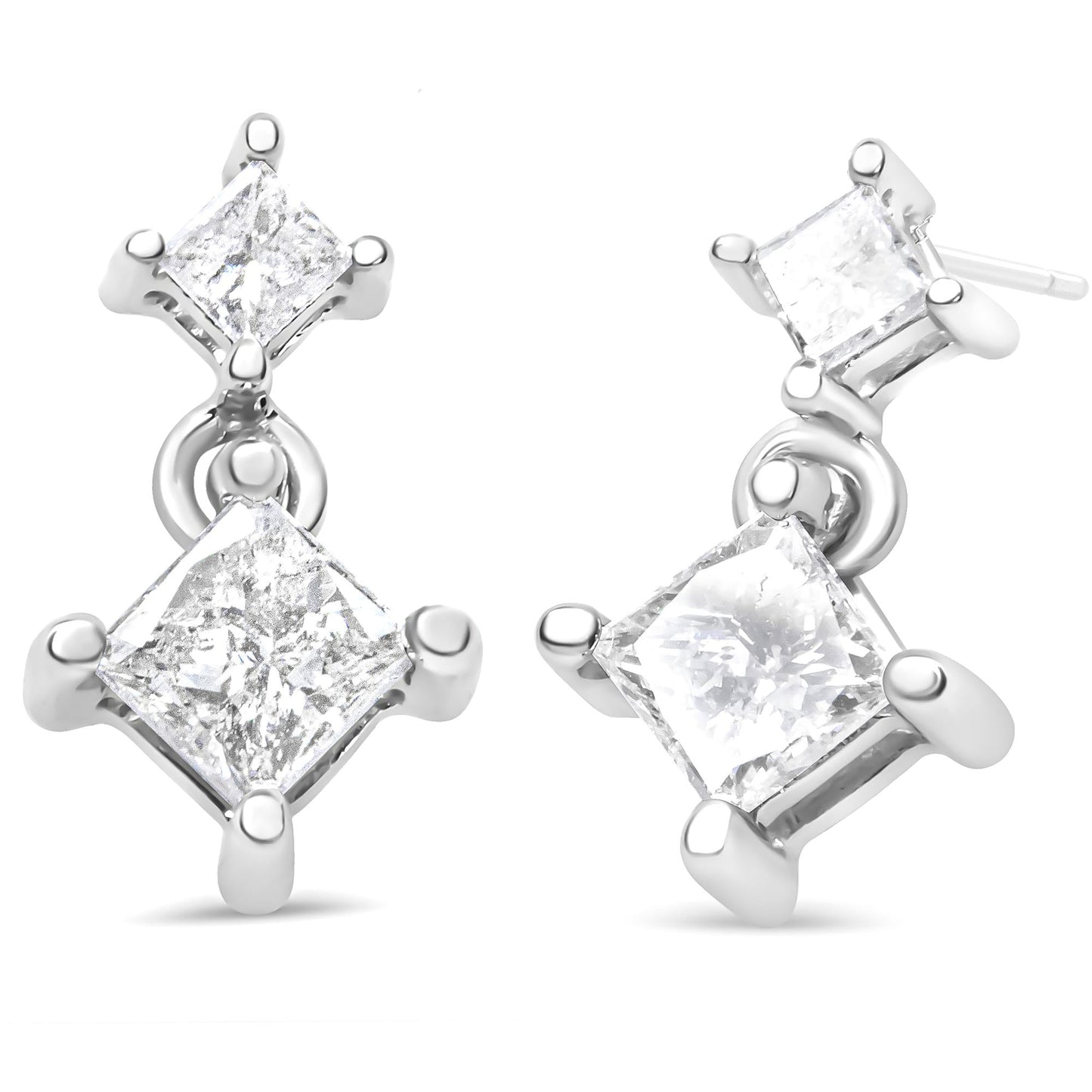 14K White Gold 3/8 Cttw Princess-Cut Diamond Double Dangle 2 Stone Stud Drop Earrings for Women (I-J Color, I2-I3 Clarity)-0
