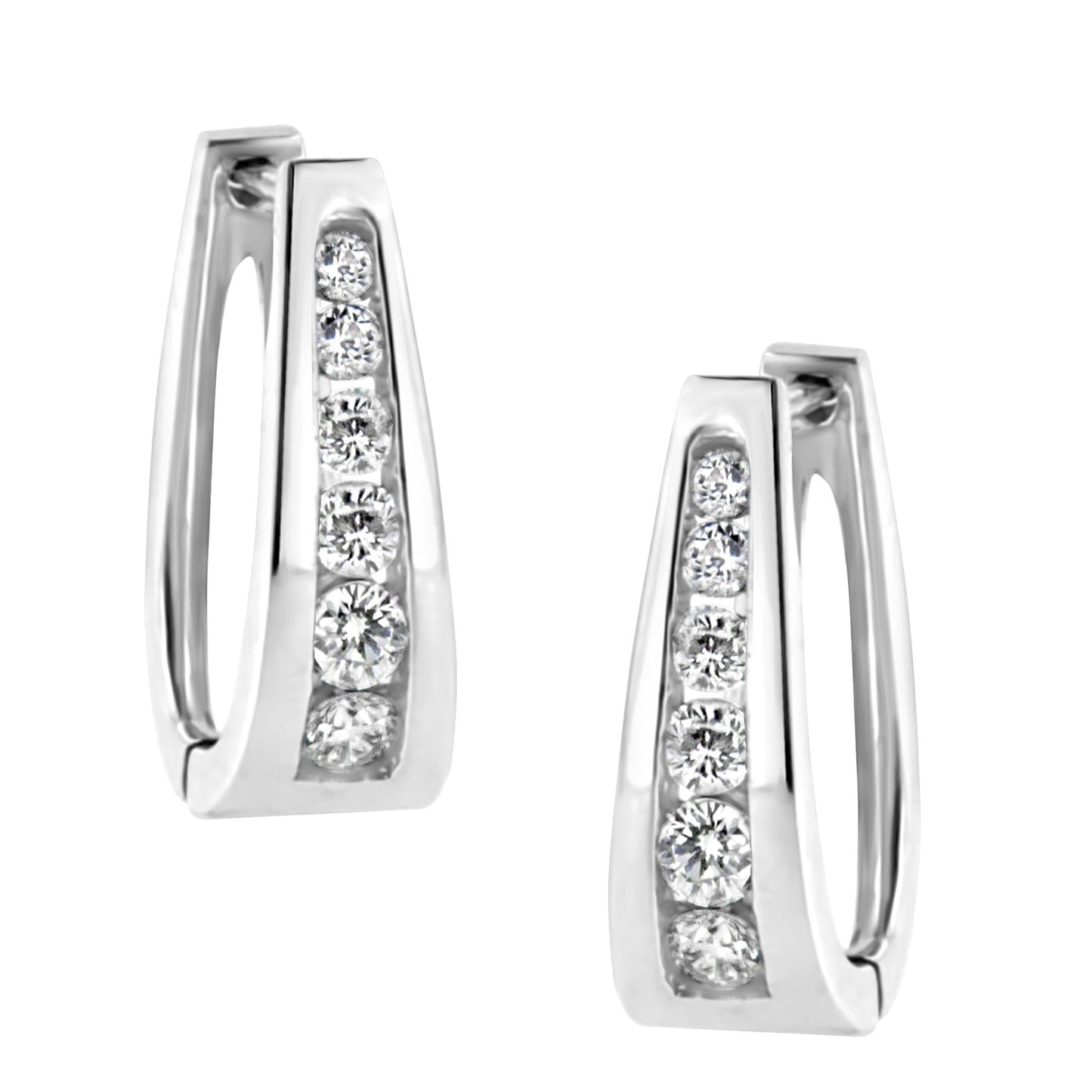 14k White Gold Channel-Set Brilliant Round-Cut Diamond Hoop Earrings (I-J Color, I2-I3 Clarity)-0