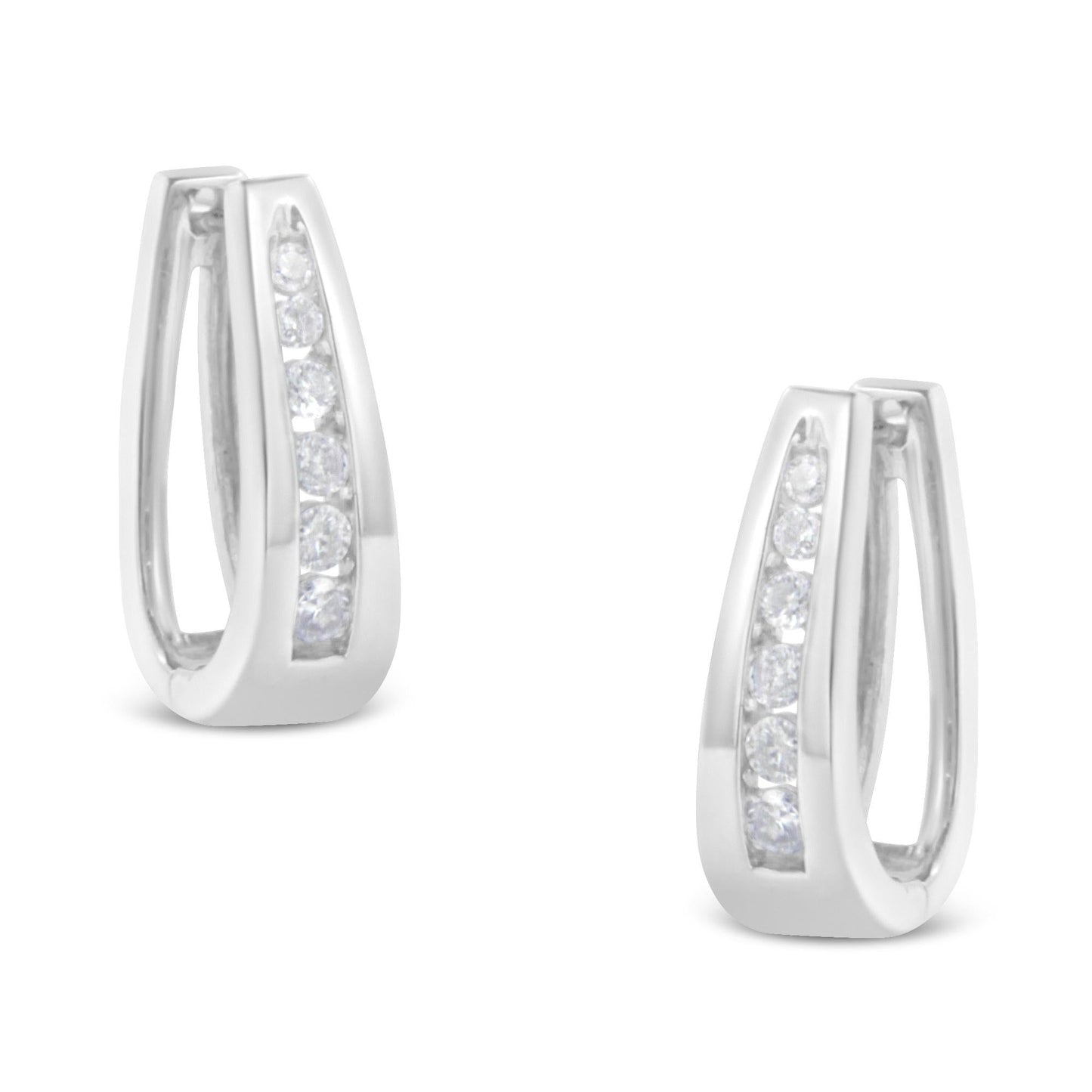 14k White Gold Channel-Set Brilliant Round-Cut Diamond Hoop Earrings (I-J Color, I2-I3 Clarity)-1