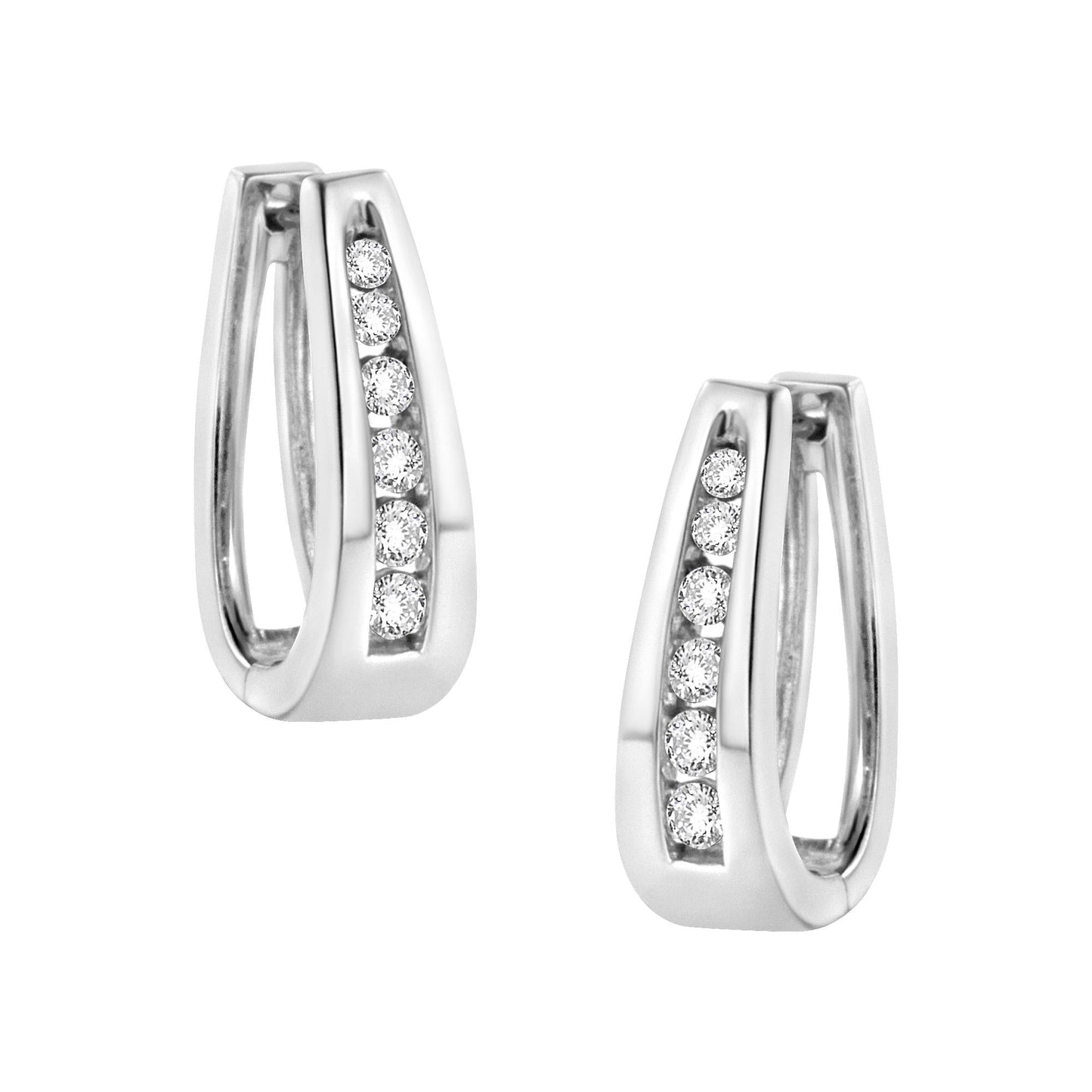14k White Gold Channel-Set Brilliant Round-Cut Diamond Hoop Earrings (I-J Color, I2-I3 Clarity)-2
