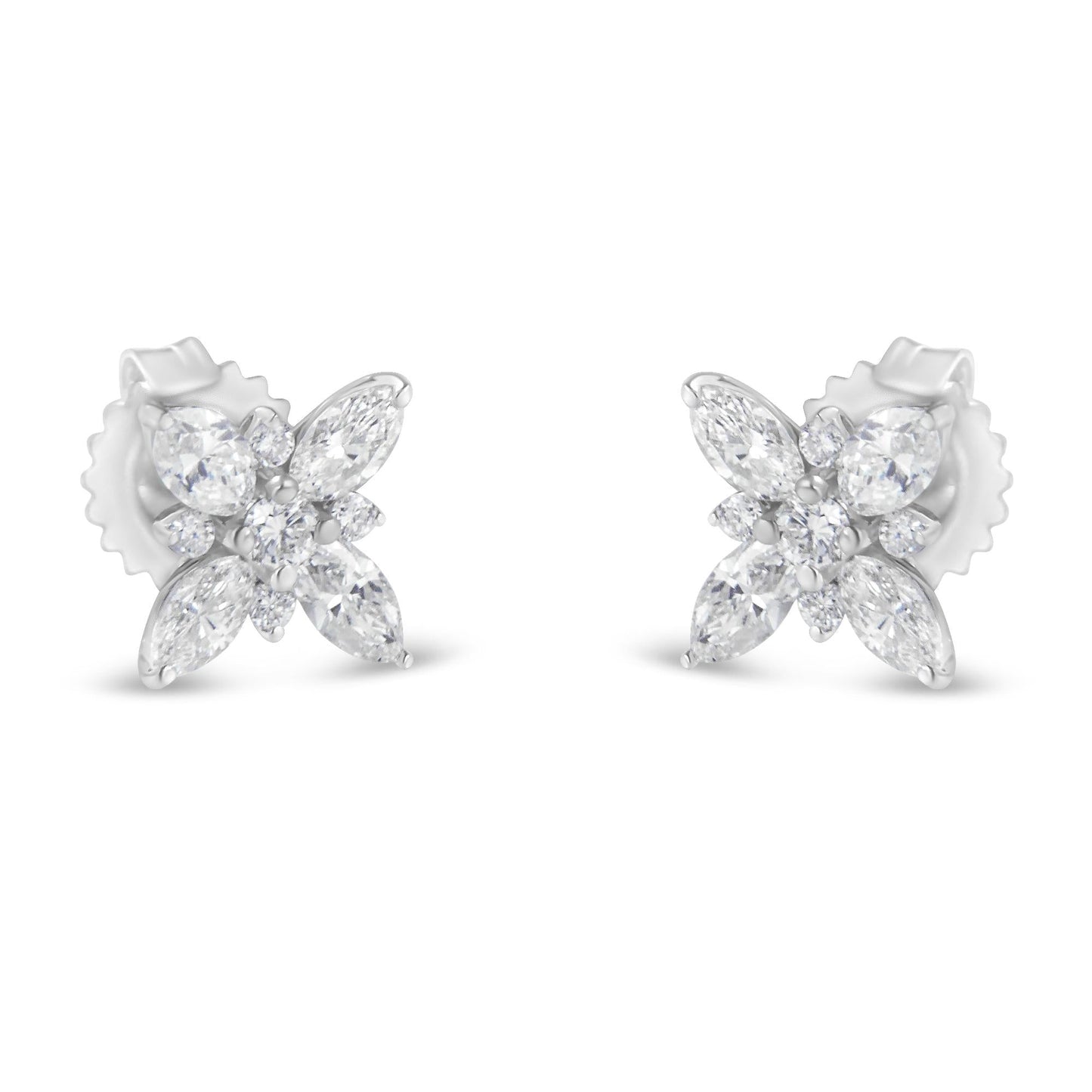 14K White Gold Marquise Diamond Flower Stud Earring (1.00 cttw, H-I Color, SI1-SI2 Clarity)-0