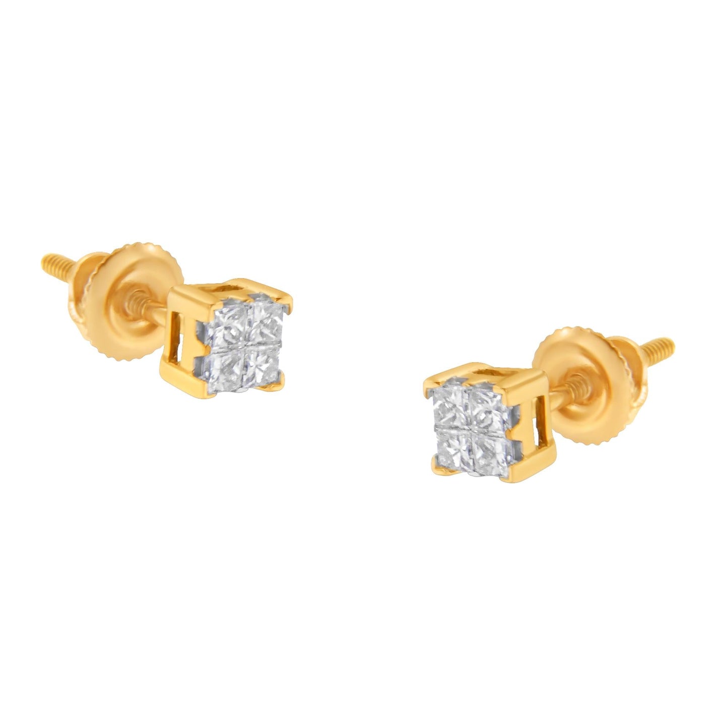 10KT Gold Princess Diamond Stud Earring (1/4 cttw, J-K Color, I1-I2 Clarity)-1