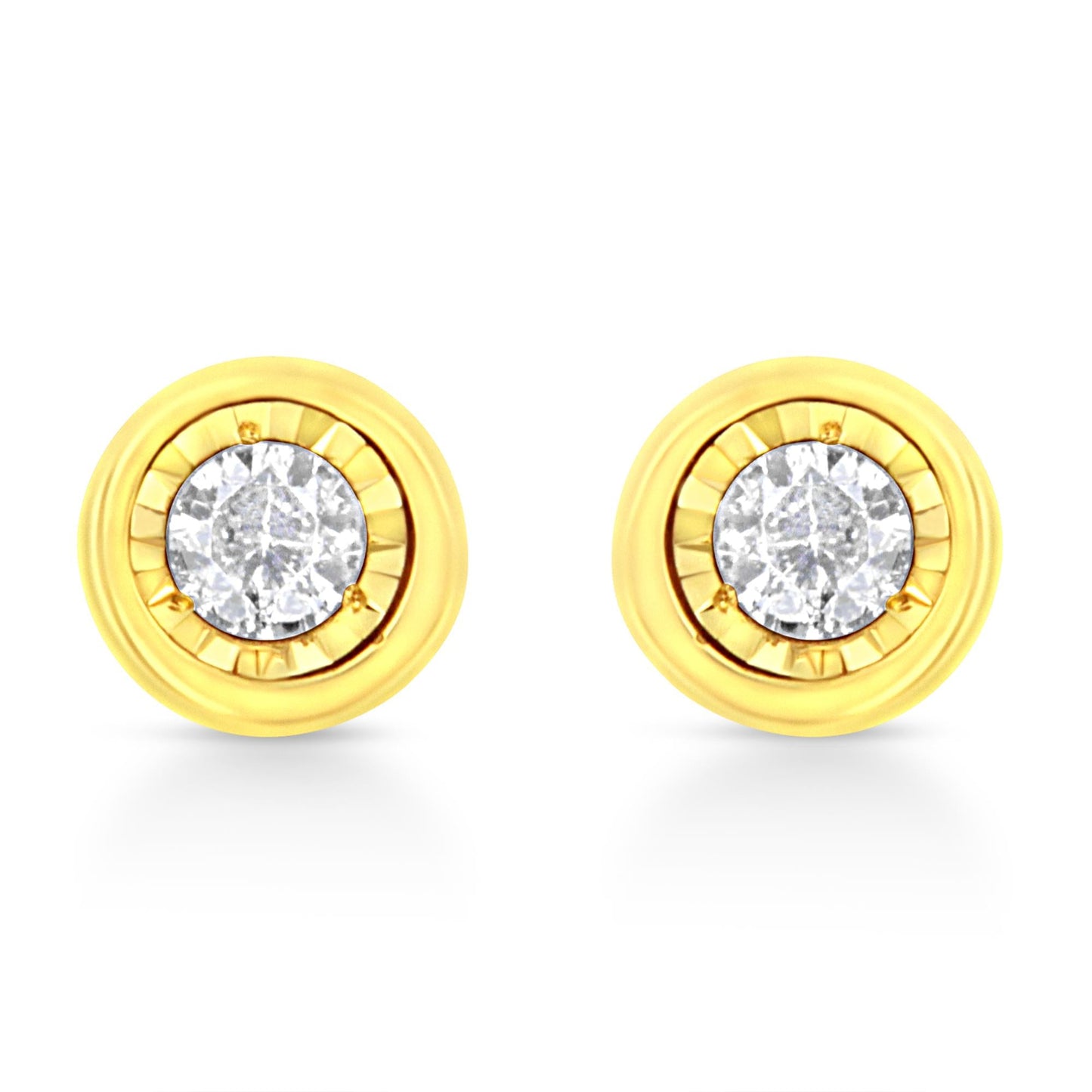 10K Yellow Gold Plated .925 Sterling Silver 1/10 Cttw Miracle-Set Diamond Stud Earrings - Choice of Shapes-1