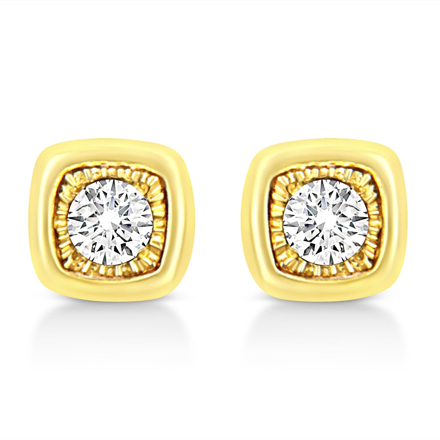 10K Yellow Gold Plated .925 Sterling Silver 1/10 Cttw Miracle-Set Diamond Stud Earrings - Choice of Shapes-2