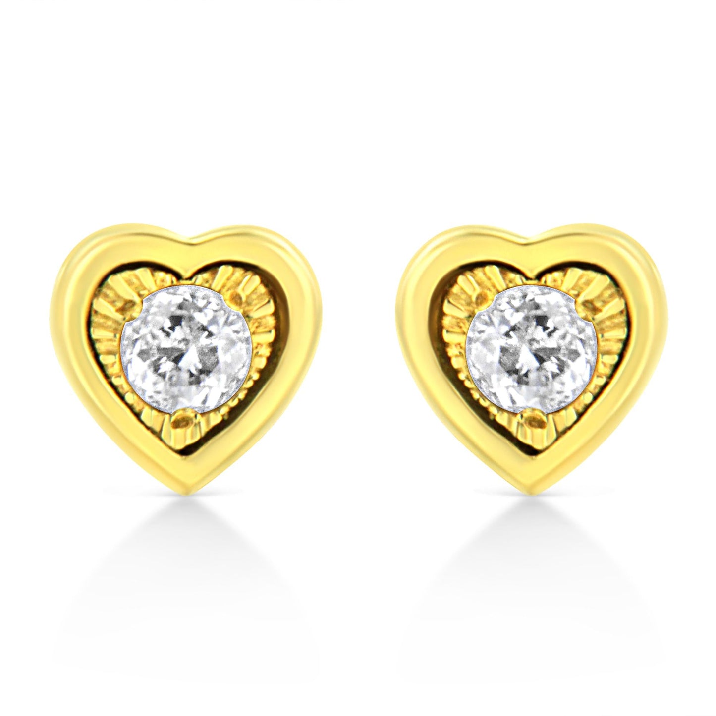 10K Yellow Gold Plated .925 Sterling Silver 1/10 Cttw Miracle-Set Diamond Stud Earrings - Choice of Shapes-3