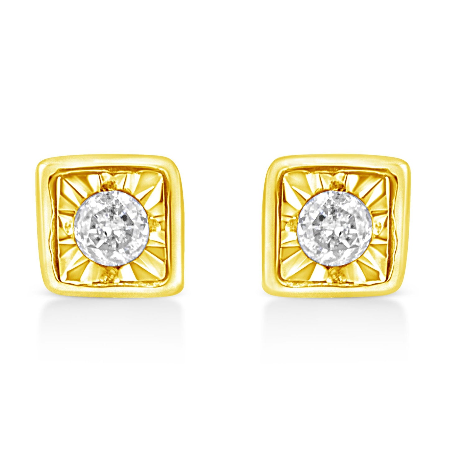 10K Yellow Gold Plated .925 Sterling Silver 1/10 Cttw Miracle-Set Diamond Stud Earrings - Choice of Shapes-4