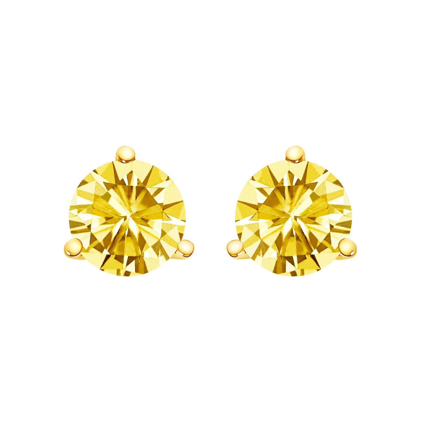 14K Gold 3-Prong Martini Set Yellow Lab Grown Diamond Solitaire Stud Earrings-3
