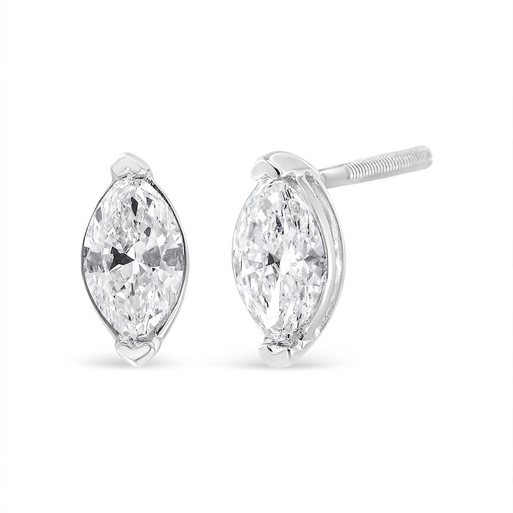 14K White Gold 4/5 Cttw Marquise Lab Grown Diamond Solitaire Stud Earrings-0