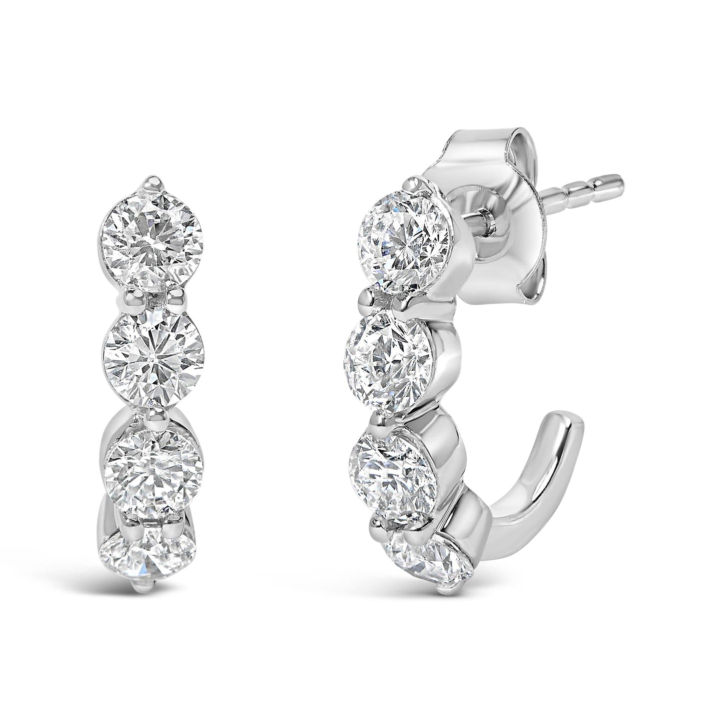 14K White Gold 1 1/4 Cttw Round Lab Grown Diamonds 5 Stone Open Hoop Stud Earrings (F-G Color, VS1-VS2 Clarity)-0