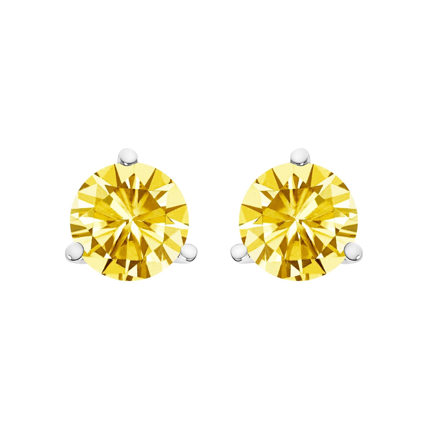 14K Gold 3-Prong Martini Set Yellow Lab Grown Diamond Solitaire Stud Earrings-4