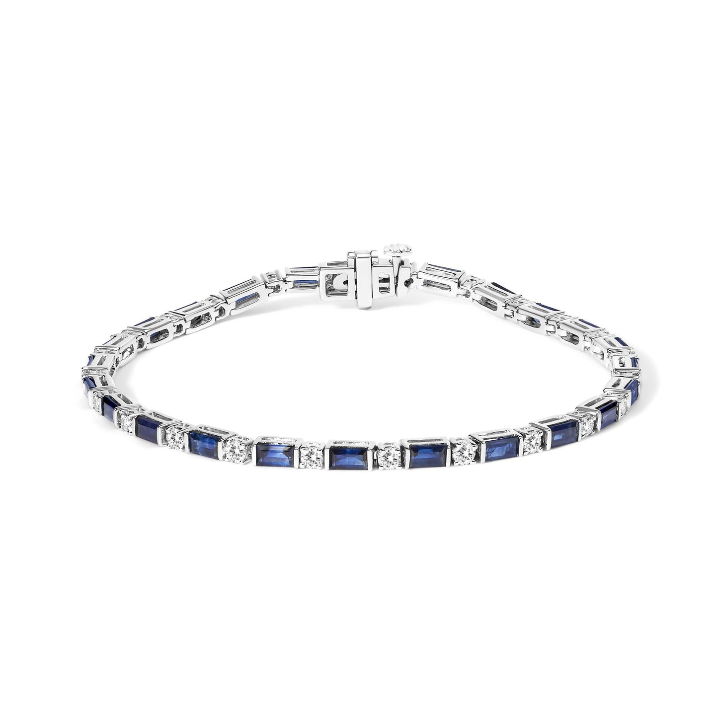 14K White Gold 1 1/10 Cttw Diamond and Blue Sapphire Alternating Link Tennis Bracelet (I-J Color, SI2-I1 Clarity) - 7" Inches-0