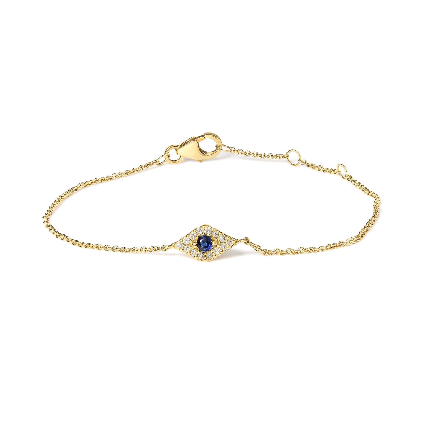 10K Yellow Gold Blue Sapphire and Diamond Accent Evil Eye Station Link Bracelet (H-I Color, I1-I2 Clarity) - Size 7"-0