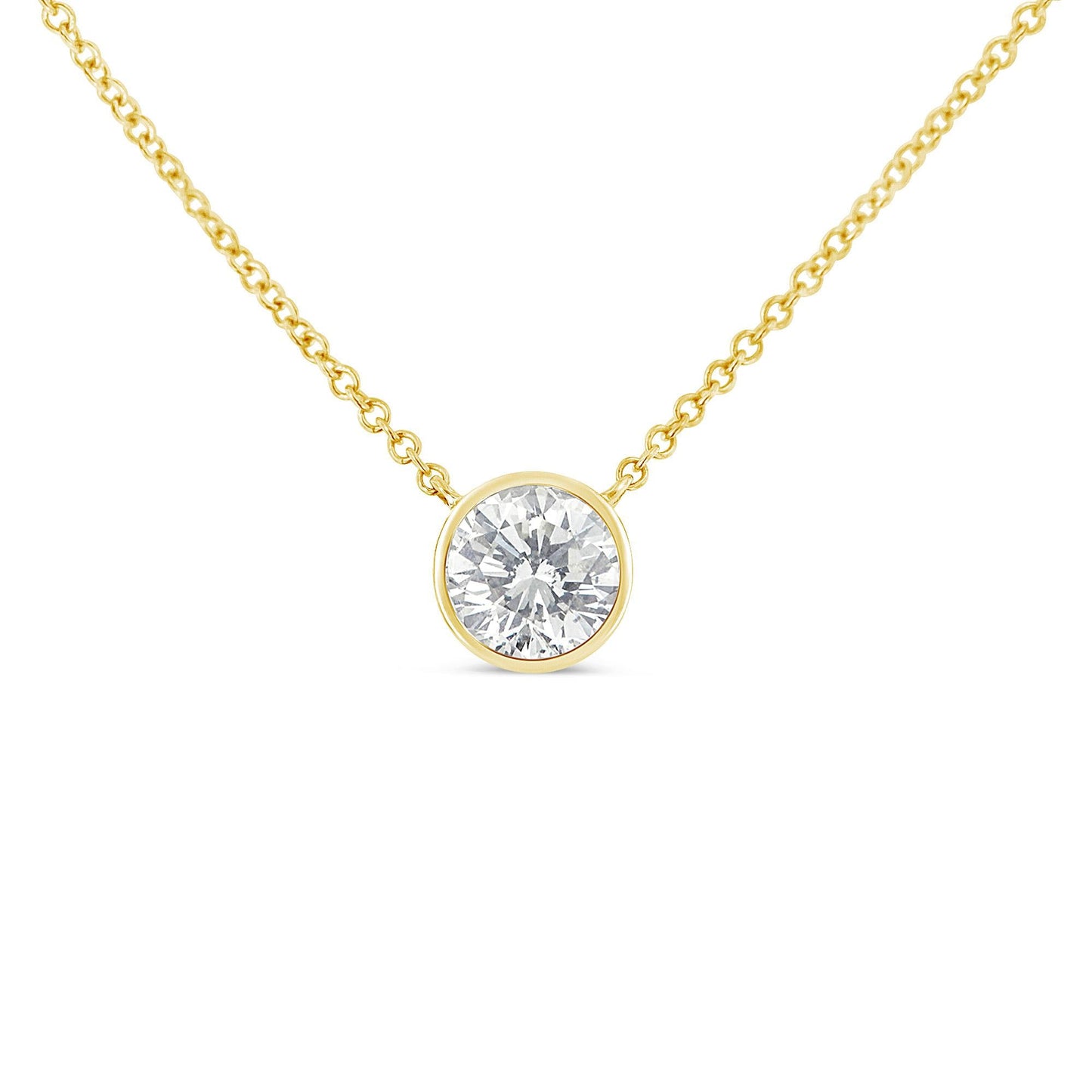 10K Yellow Gold 1/5 Carat Round Brilliant-Cut Diamond Modern Bezel-Set Solitaire 16"-18" Pendant Necklace (H-I Color, SI2-I1 Clarity)-0