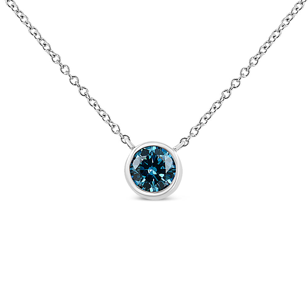 14K White Gold 1/2 Cttw Blue Lab Grown Diamond Modern Bezel-Set Solitaire 16"-18" Pendant Necklace (Blue Color, VS2-SI1 Clarity)-0