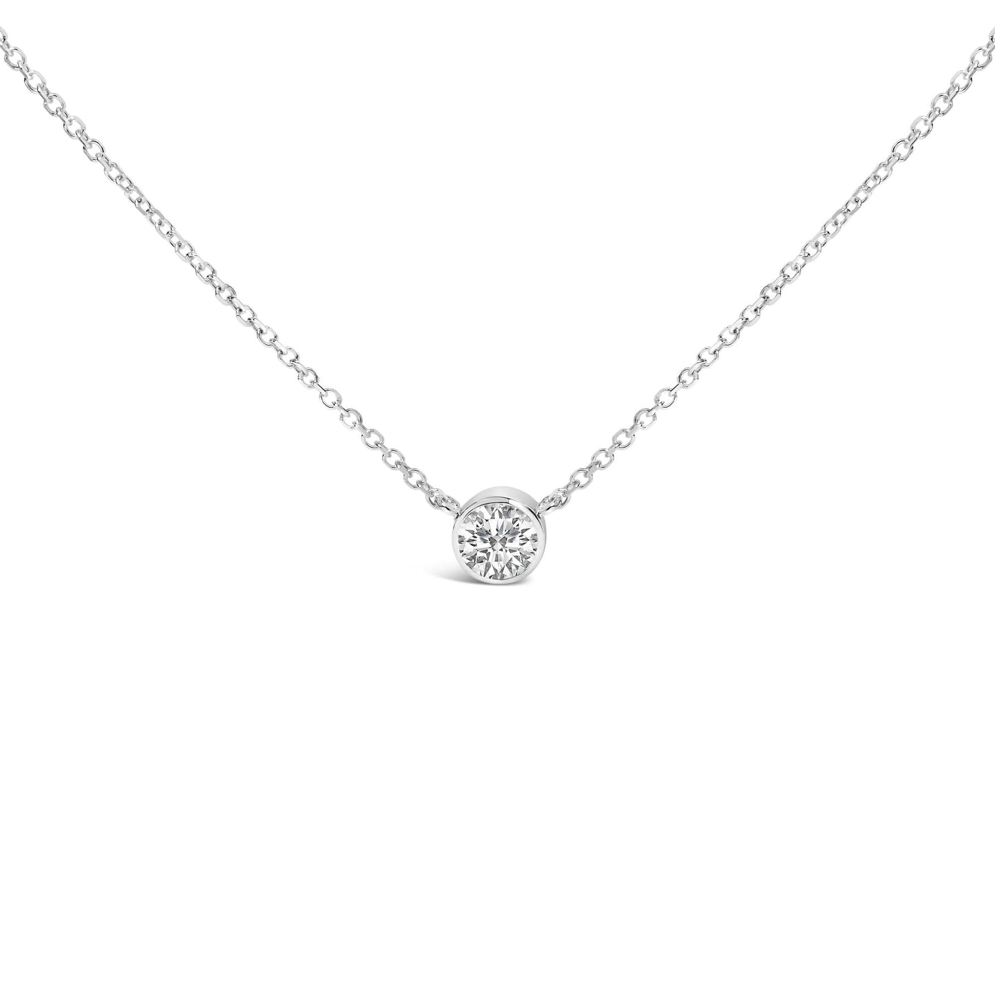 14K White Gold 1.00 Cttw Bezel Set Round Lab-Grown Diamond Solitaire 18" Pendant Necklace (F-G Color, VS1-VS2 Clarity)-0
