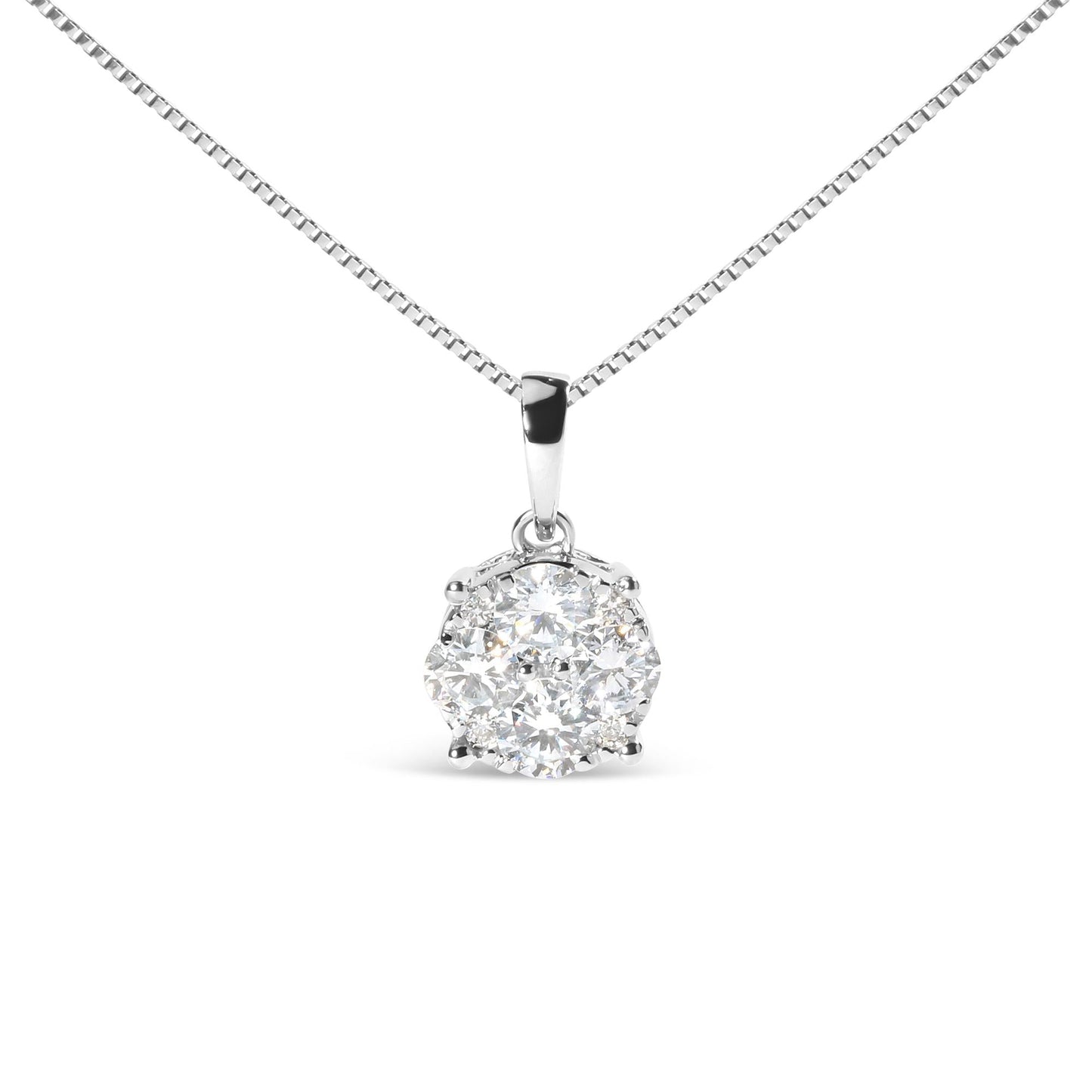 14k White 1.00 Cttw Lab Grown Diamond Cluster Pendant 18" Necklace (G-H Color, VS1-VS2 Clarity)-0
