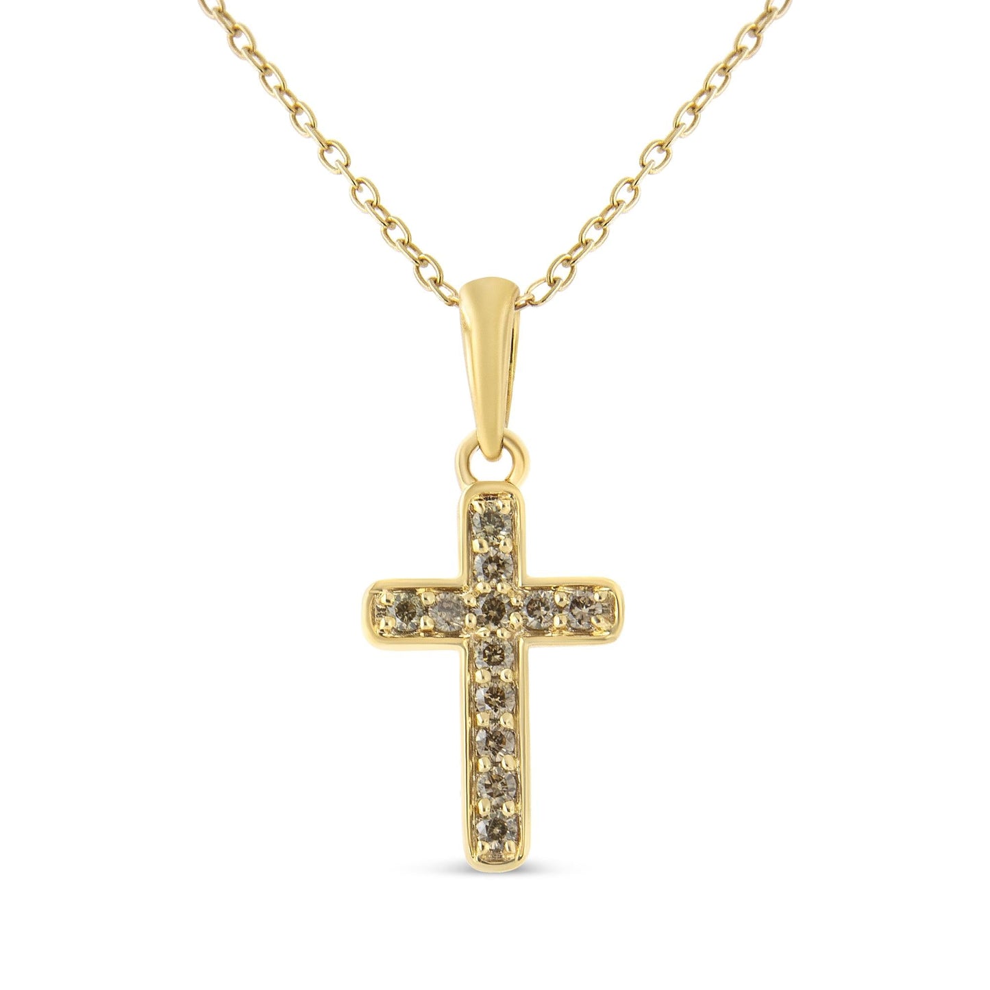 10K Yellow Gold Flashed .925 Sterling Silver 1/4 Cttw Champagne Diamond Cross Pendant Necklace (K-L Color, I1-I2 Clarity) - 18"-0