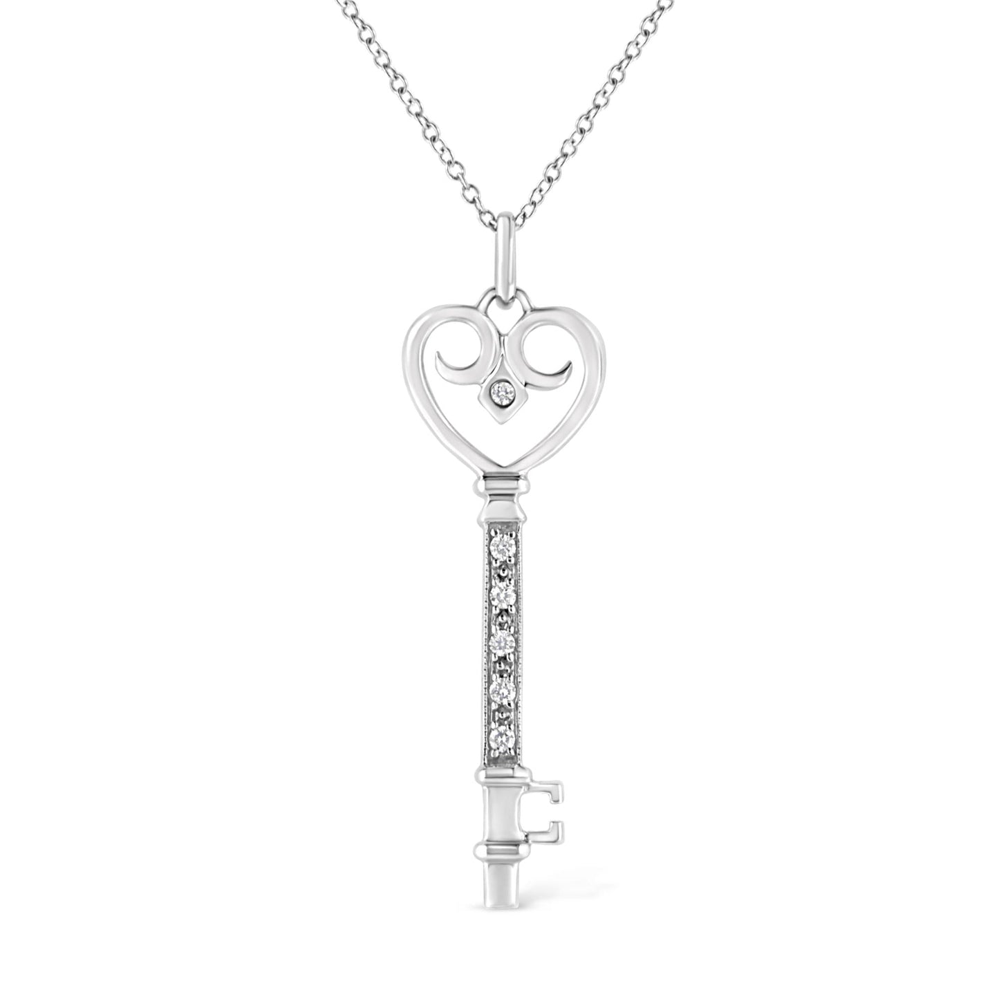 .925 Sterling Silver Pave and Bezel-Set Diamond Accent Key 18" Heart and Lock Pendant Necklace (K-L Color, I1-I2 Clarity)-0