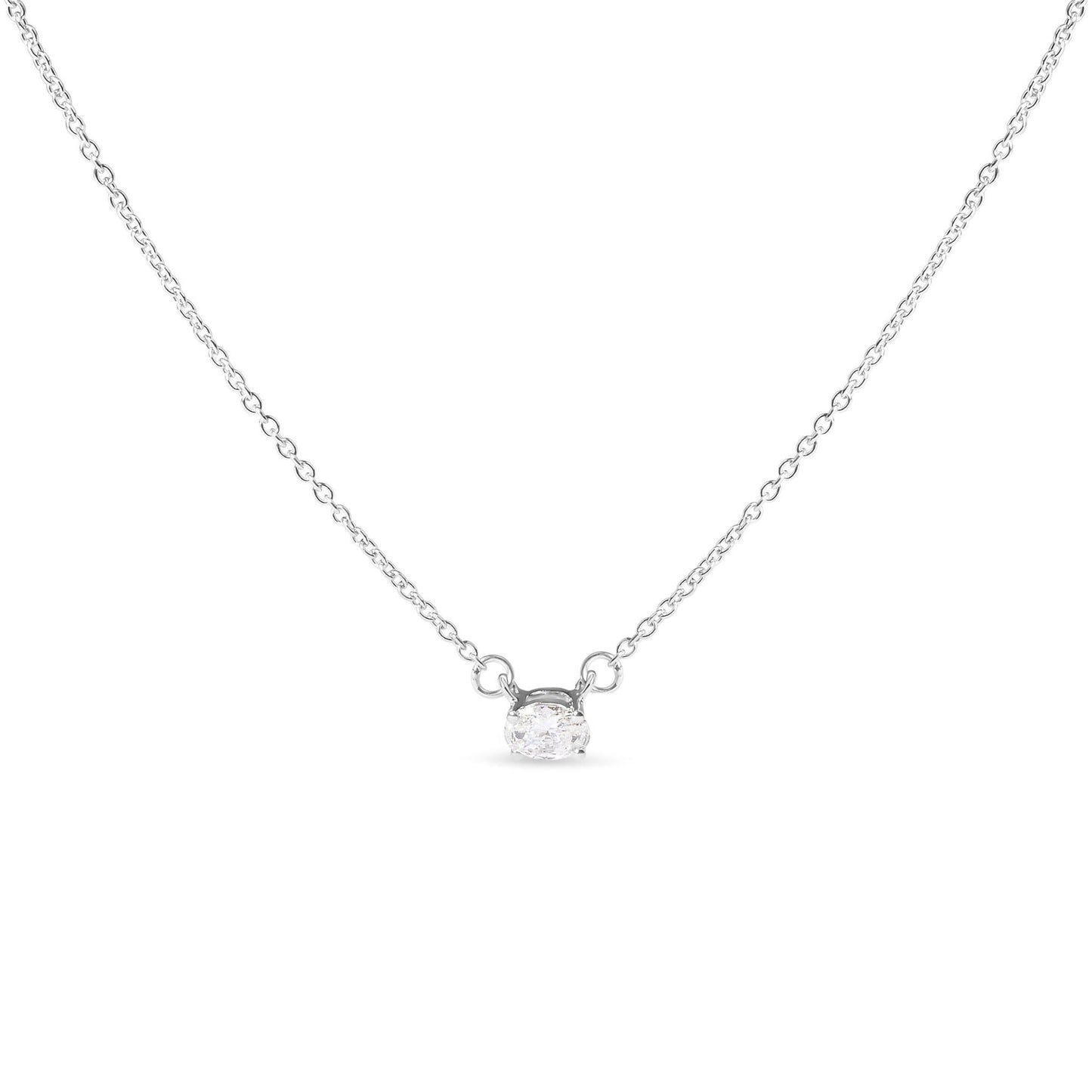 14K White Gold 1/4 Cttw Lab Grown Oval Solitaire Diamond East West 18" Pendant Necklace (G-H Color, VS2-SI1 Clarity)-0