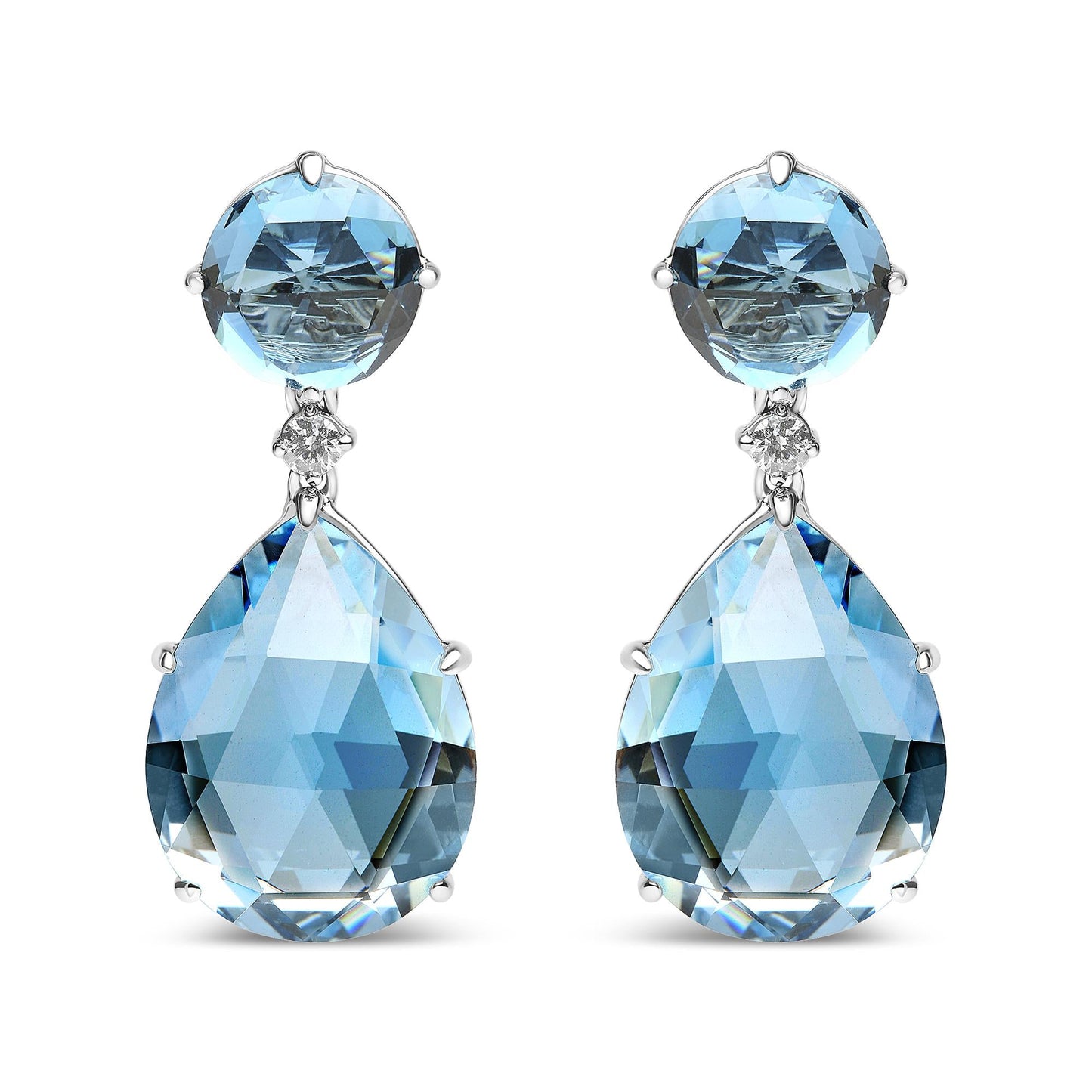 18K White Gold 1/5 Cttw Diamond with Round London Blue Topaz and 20 x 15mm Pear Cut Sky Blue Topaz Gemstone Dangle Earring (G-H Color, SI1-SI2 Clarity)-0