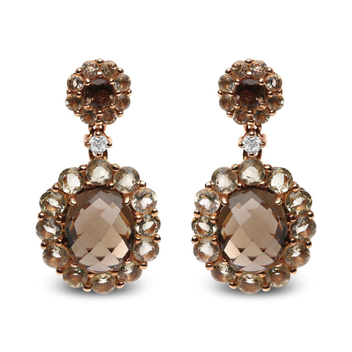 18K Rose Gold Diamond Accent and  Lemon and Oval Smoky Color Quartz Gemstone Dangle Drop Earring (G-H Color, SI1-SI2 Clarity)-0
