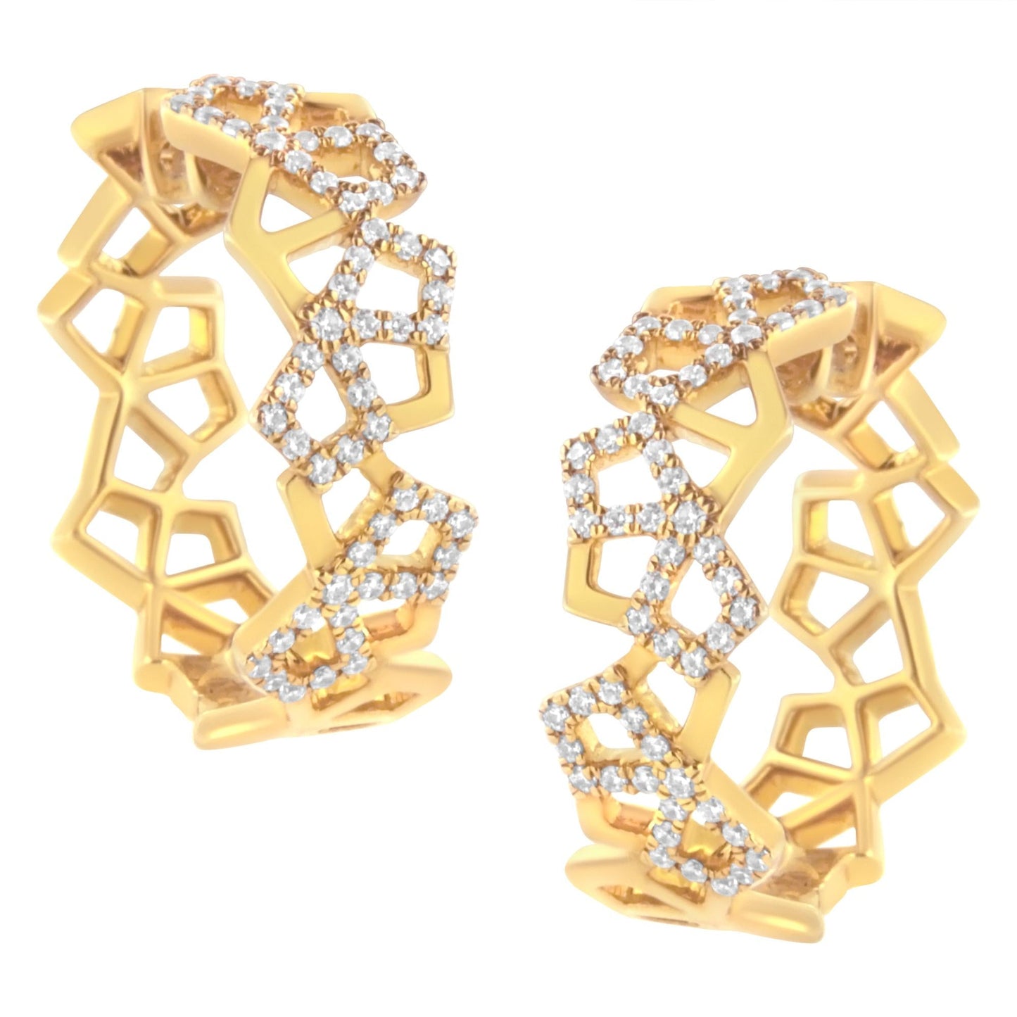 14K Yellow Gold 3/4 Cttw Diamond Honeycomb Hoop Earrings (G-H Color, SI1-SI2 Clarity) - 24MM-0