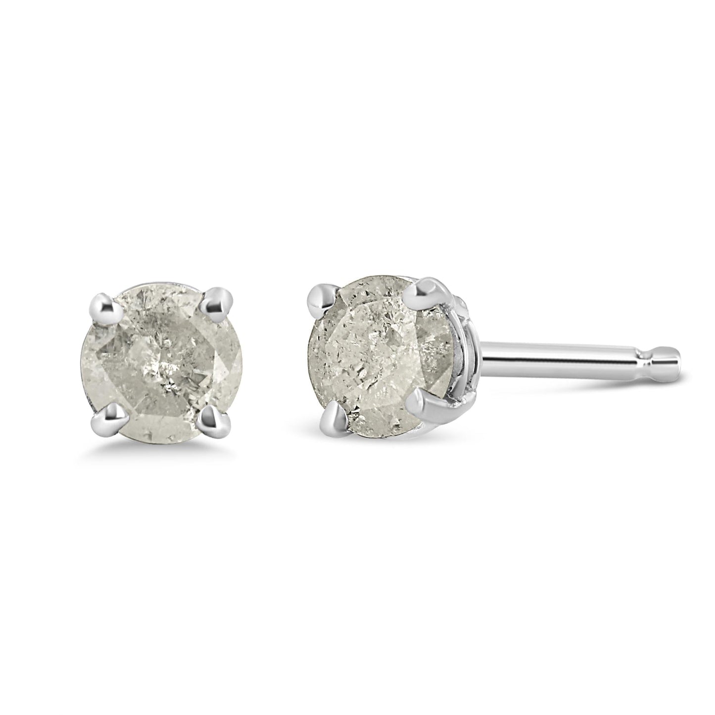.925 Sterling Silver 4-Prong Round-cut "Salt and Pepper" Diamond Classic Stud Earrings (I-J Color, I3 Clarity)-1