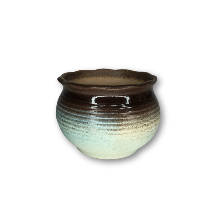Baby Blue Pot with Dark Brown Rim, Flat Finish-0