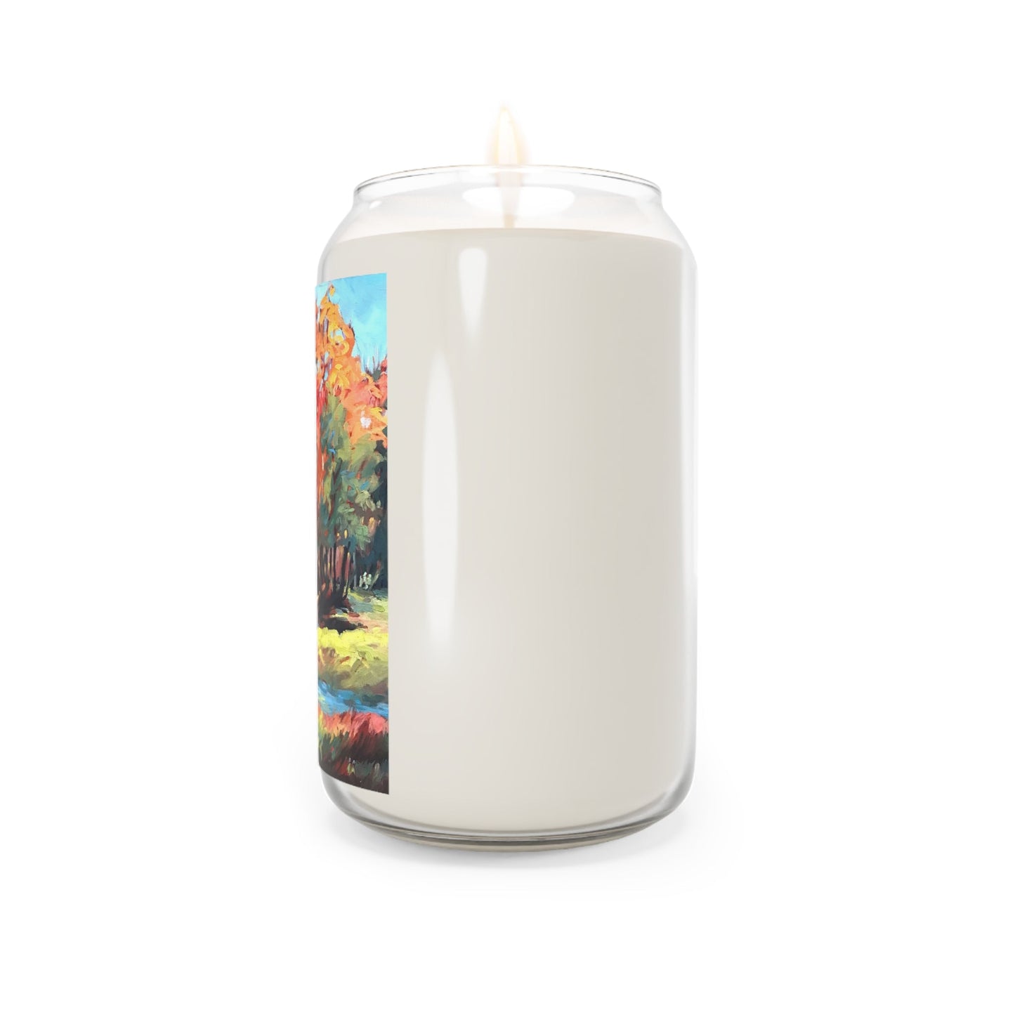 13.75oz Eco-Friendly Scented or Unscented Soy Wax Candle Jar with 'Autumn Fire' Artwork by American Artist Barbara Cleary (Fall Collection)-3