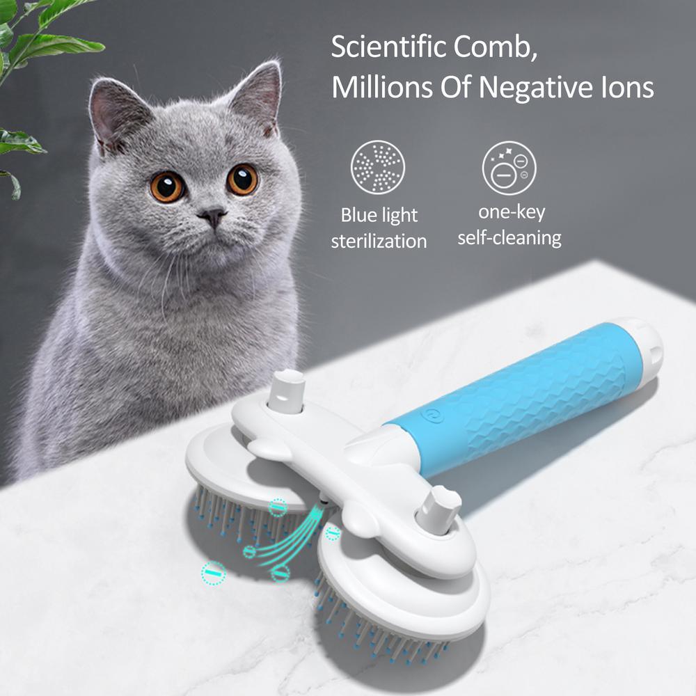 Pet Cat Brush Dog Slicker Brush Double-Headed Negative Ion One-Button Self Cleaning Pet Hair Removal-1