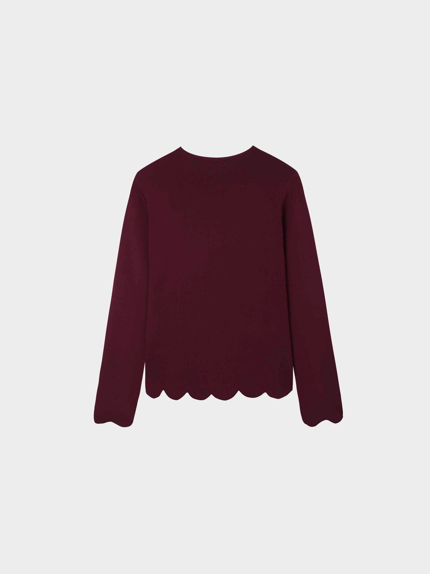 Scallop Edge Crew Cardigan-Wine-2