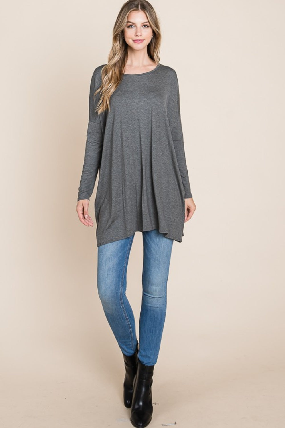 BOMBOM Round Neck Long Sleeve Oversized Top-2