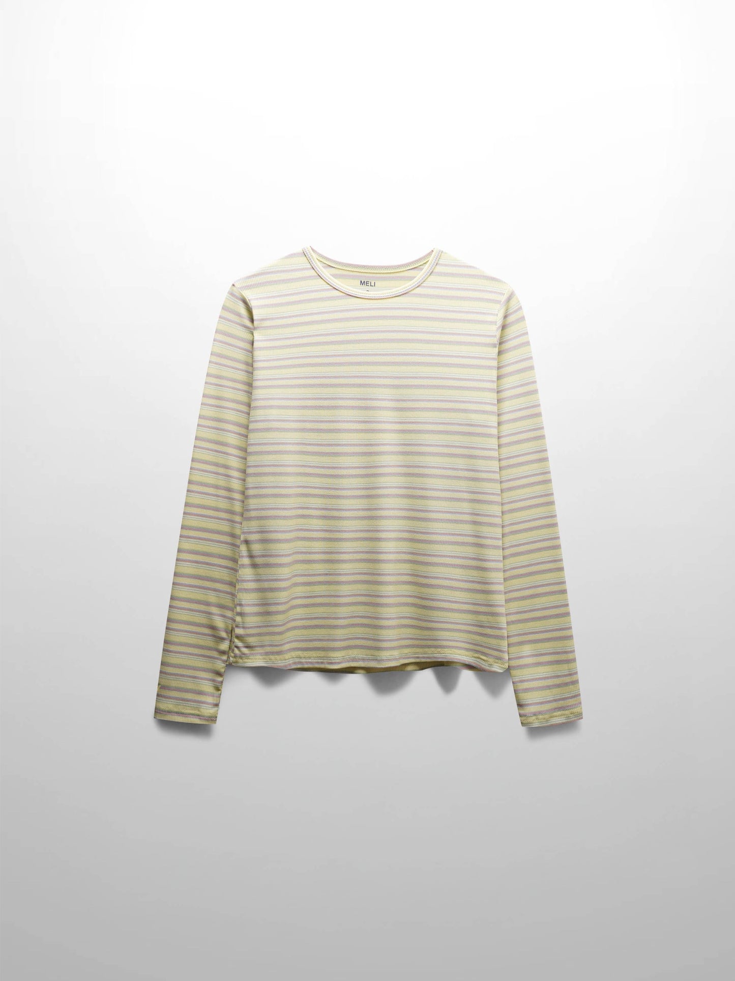 Multi Striped Ribbed Crew-Yellow-0