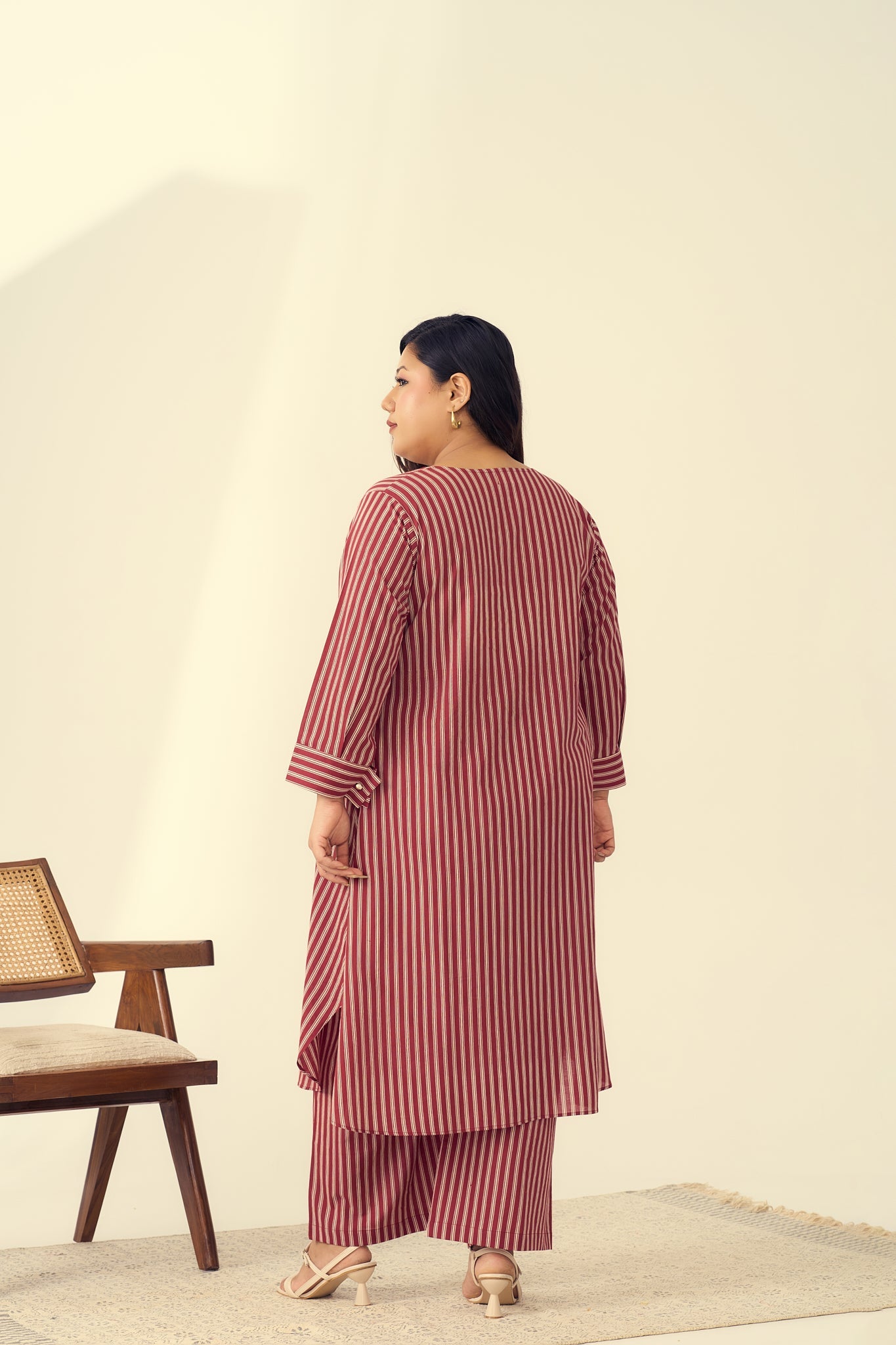 Deep Red Striped Cotton Co-ord Set-4