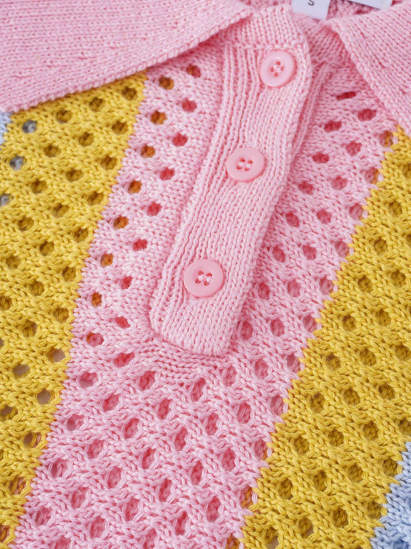Mesh Striped Polo Sweater-Pink-3