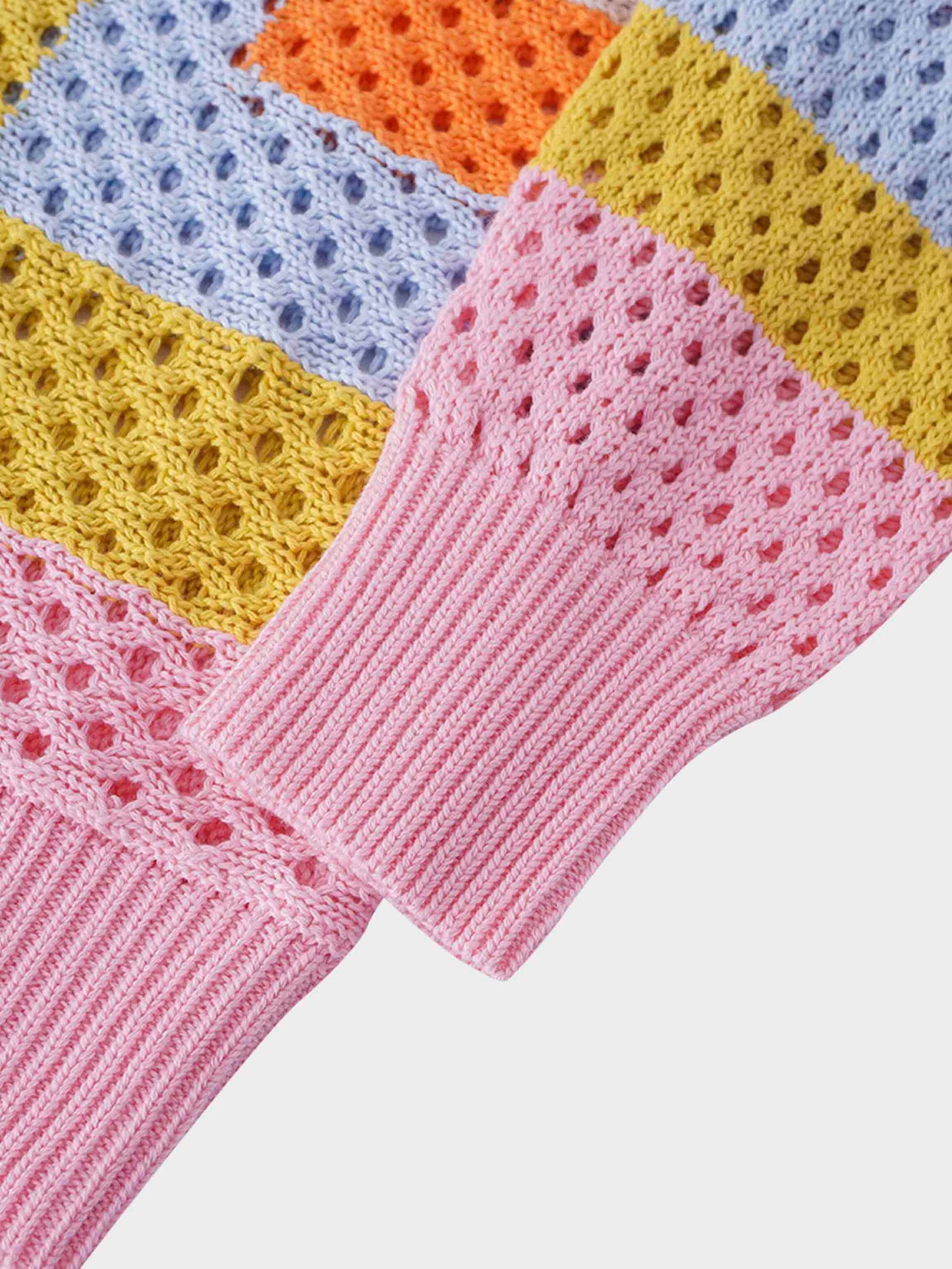 Mesh Striped Polo Sweater-Pink-4